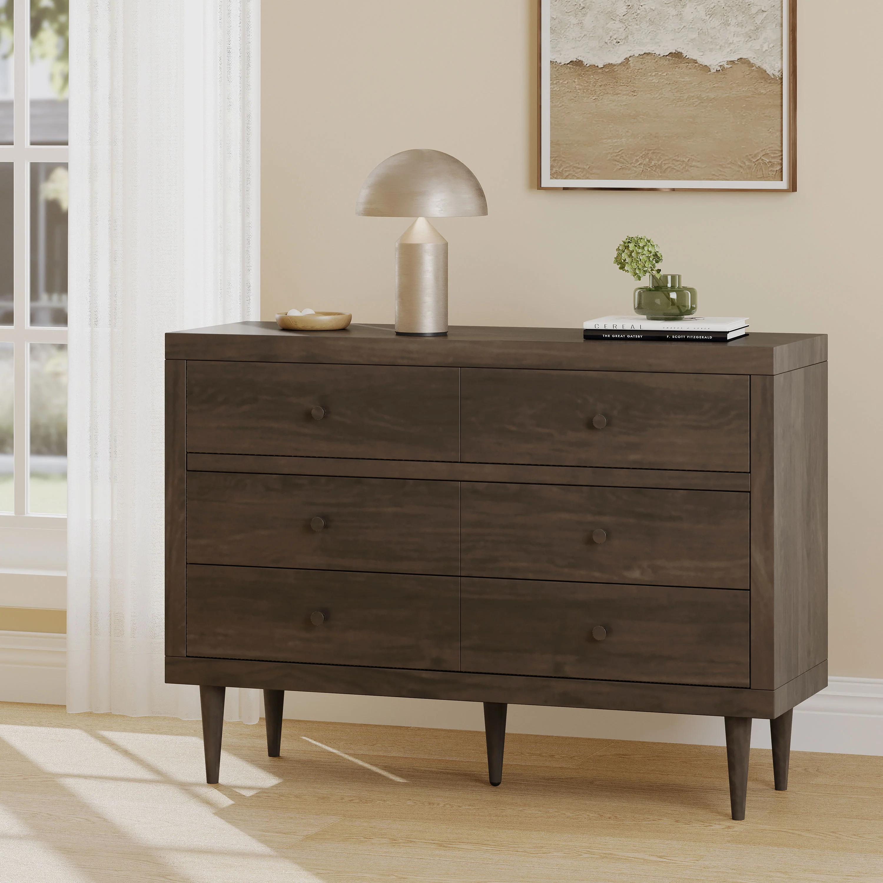Farhart Mid Century Modern 6 Drawer Double Dresser - furnishings