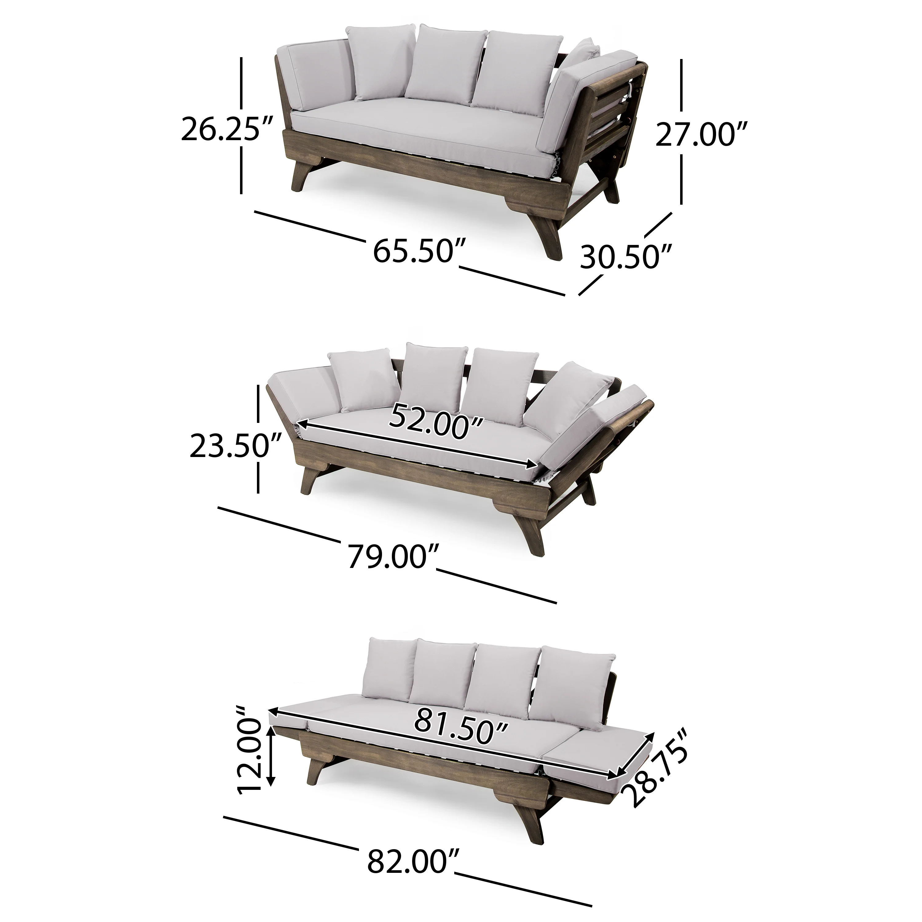Othello Gray Acacia Convertible Outdoor Sofa Daybed - furnishings