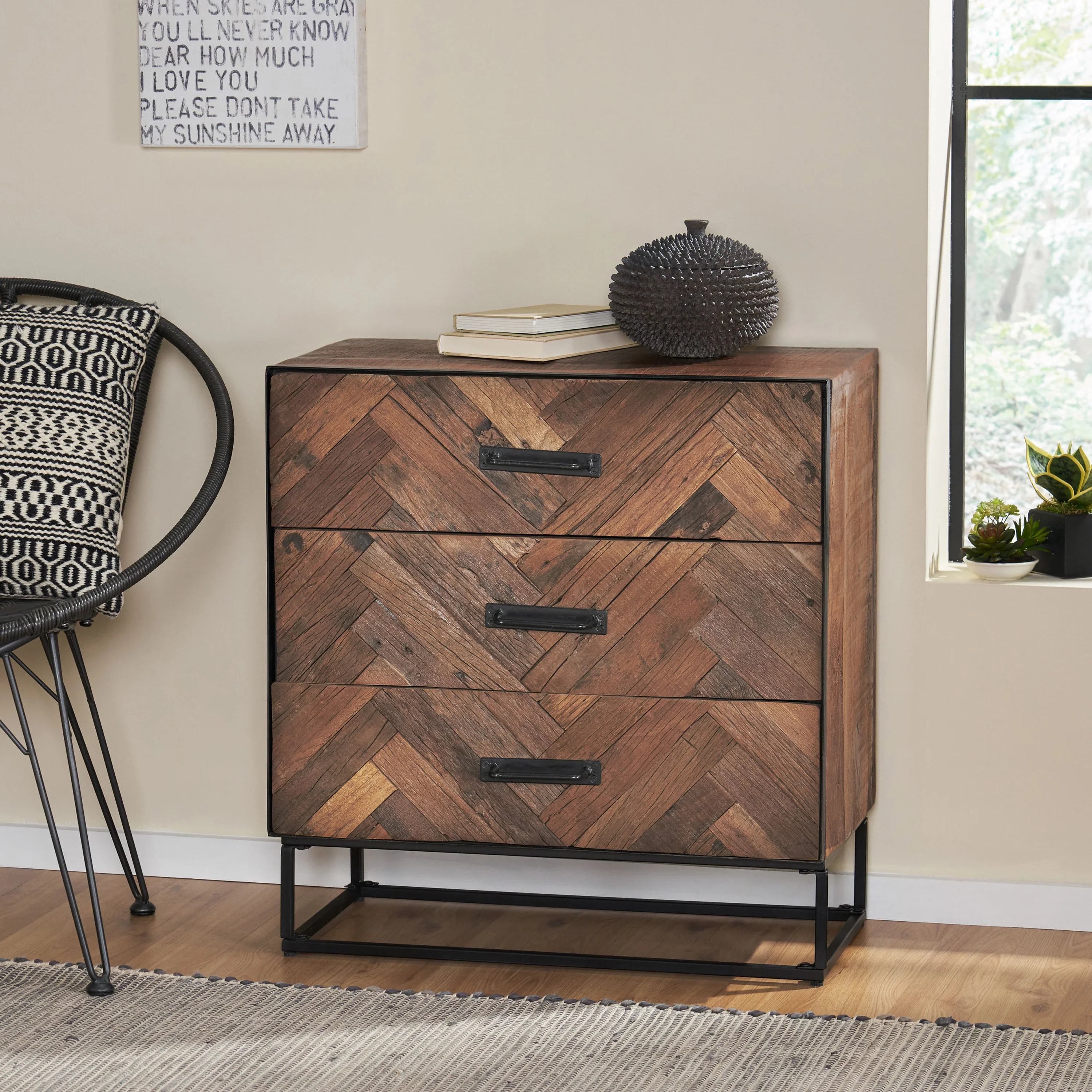 Chipper Handcrafted Boho Wood 3 Drawer Cabinet - furnishings