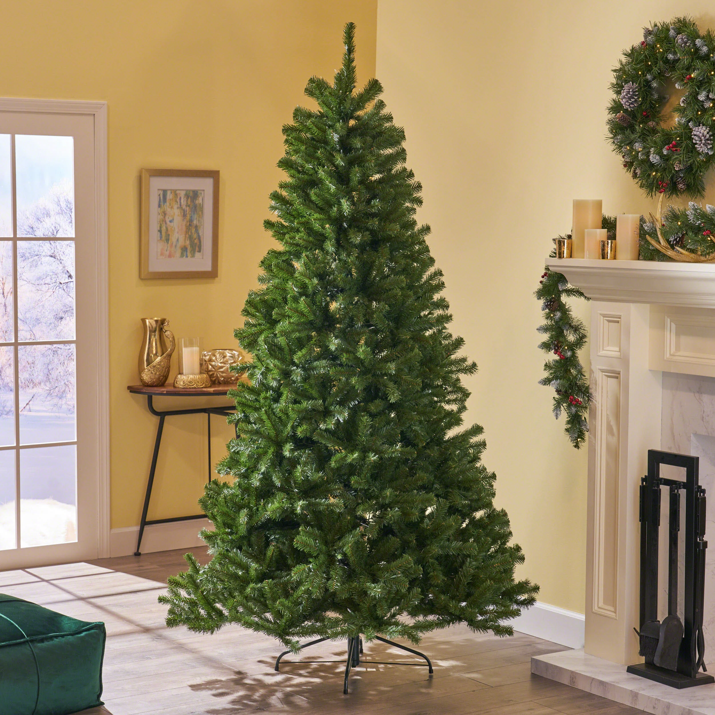 7.5-foot Noble Fir Hinged Artificial Christmas Tree - furnishings
