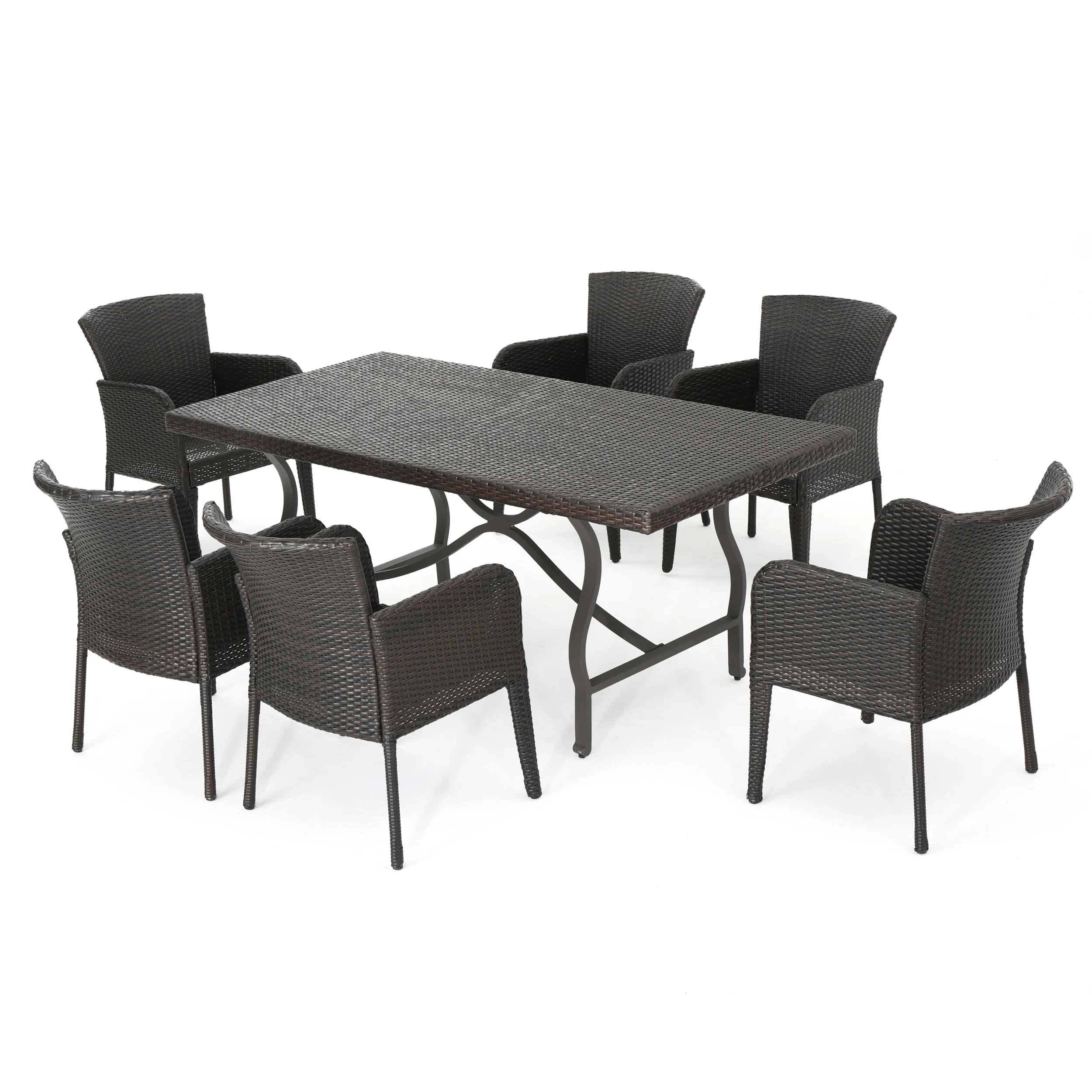 Cozumel Outdoor 7-Piece Multi-brown Wicker Dining Set - furnishings