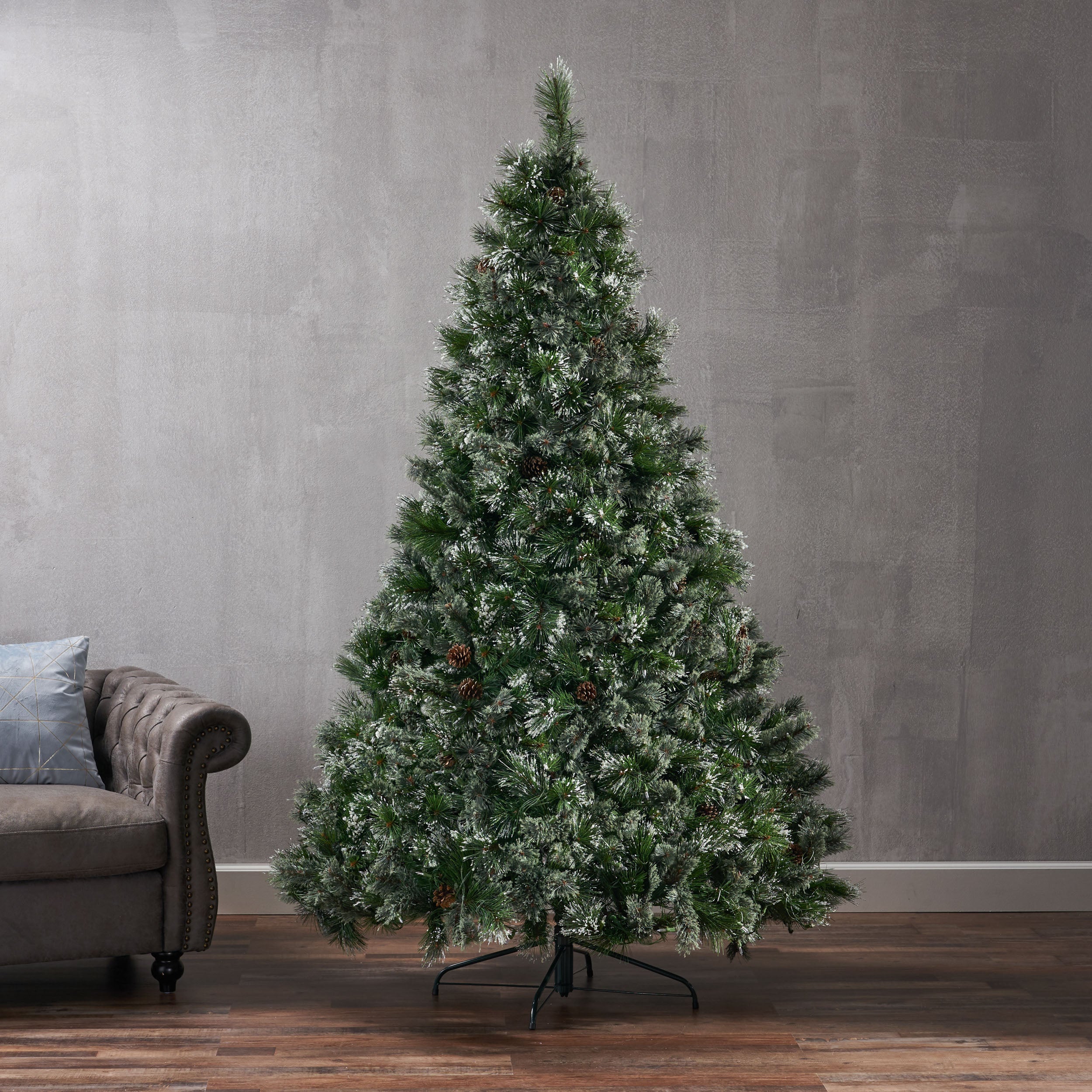 7-foot Cashmere Pine Pre-Lit Artificial Christmas Tree with Snowy Branches and Pinecones - furnishings