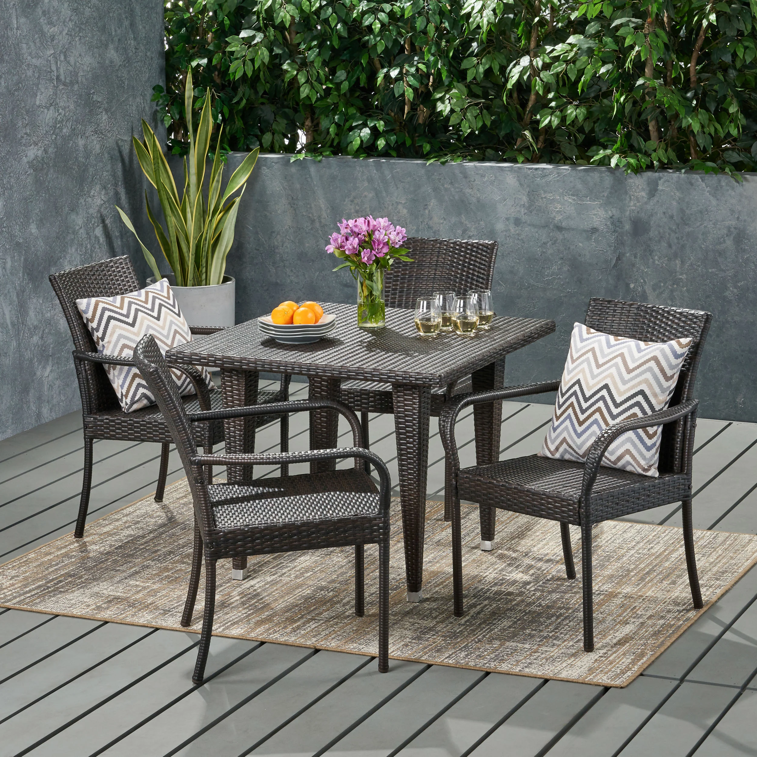 Bannon Outdoor Contemporary 4 Seater Wicker Dining Set - furnishings