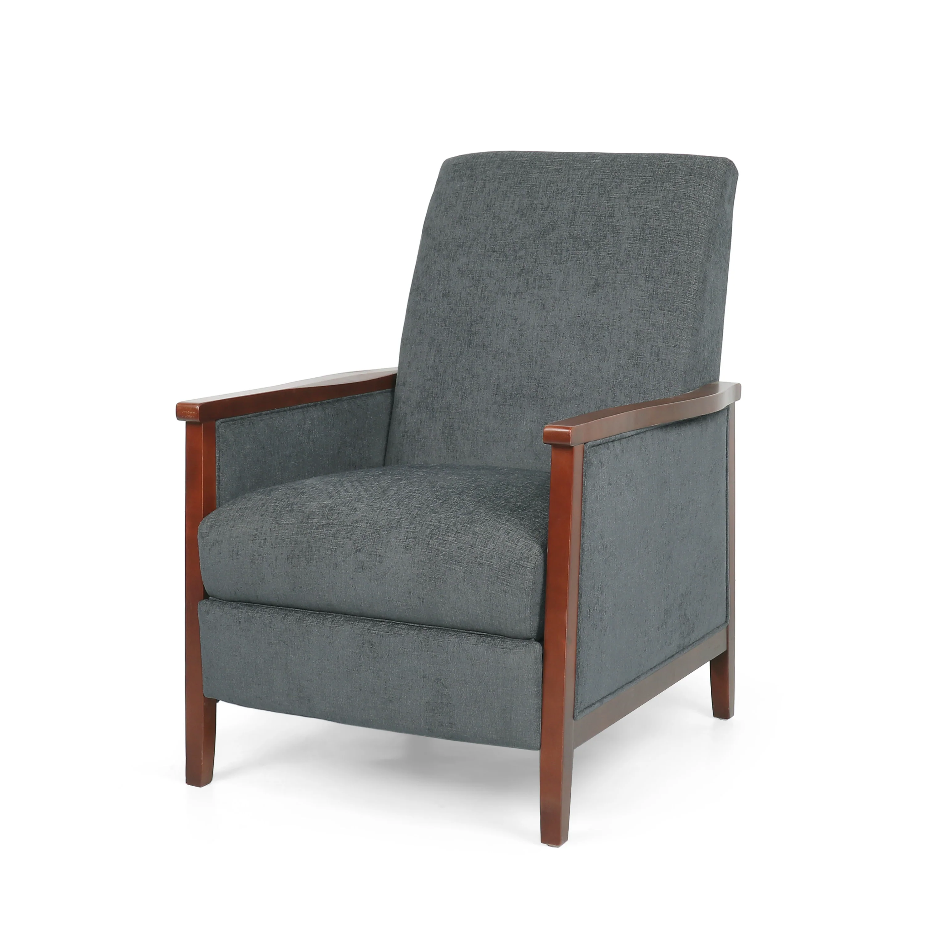 Ambleside Mid Century Modern Fabric Upholstered Wood Pushback Recliner - furnishings