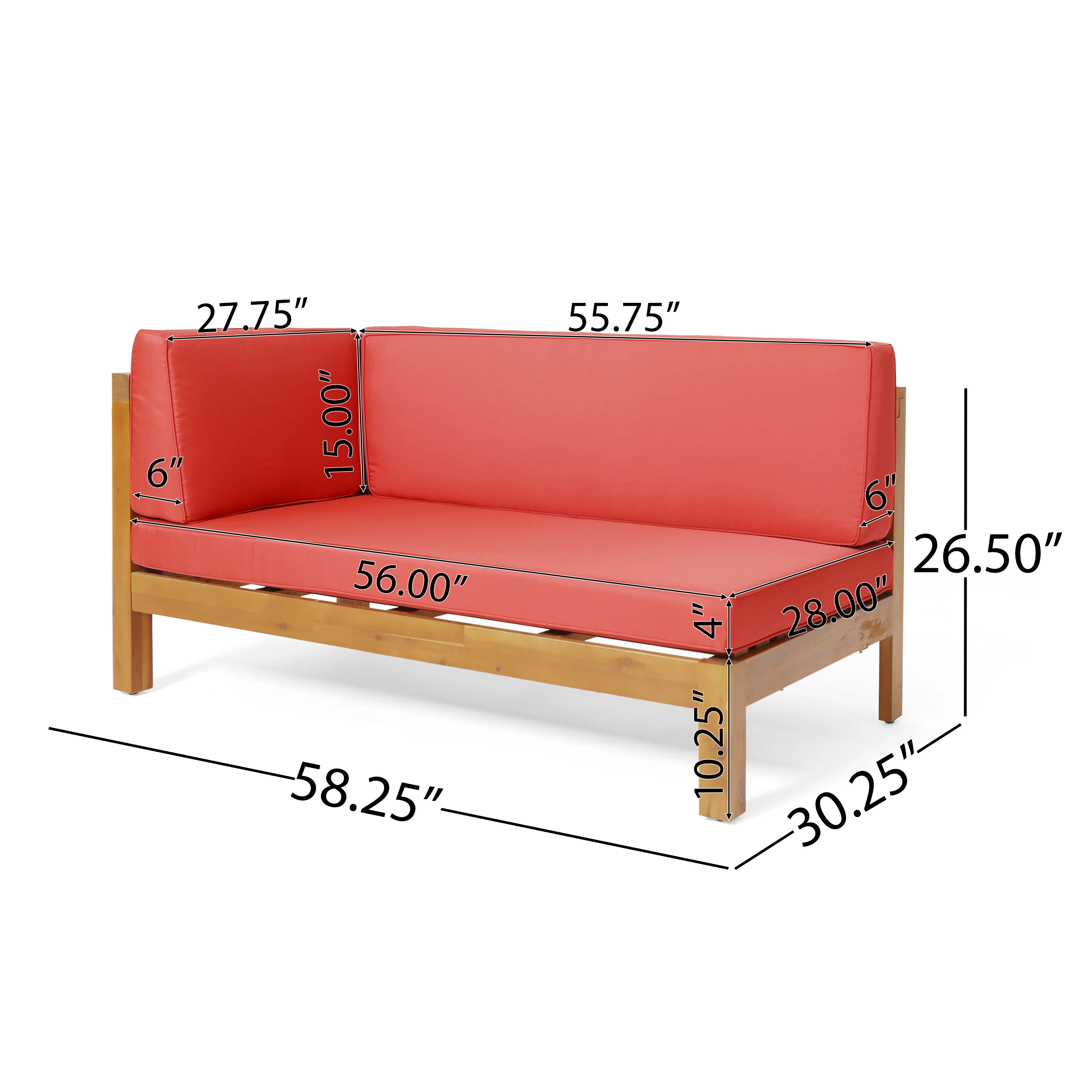 Brava Outdoor 4 Piece V-Shaped Acacia Wood Sectional Sofa and Coffee Table Set - furnishings