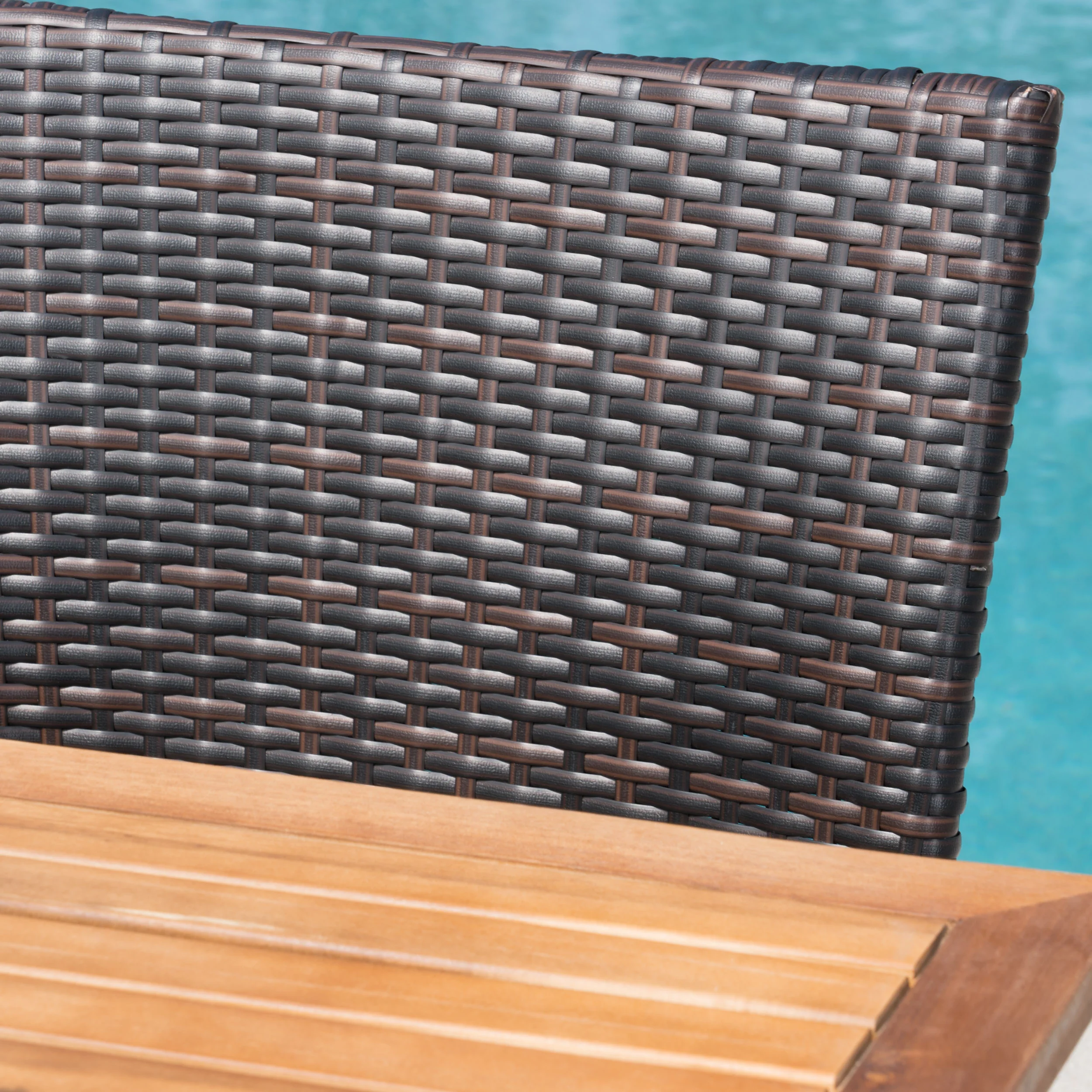 Yolanda Outdoor 7 Piece  Acacia Wood/ Wicker Dining Set, Teak Finish and Multibrown - furnishings