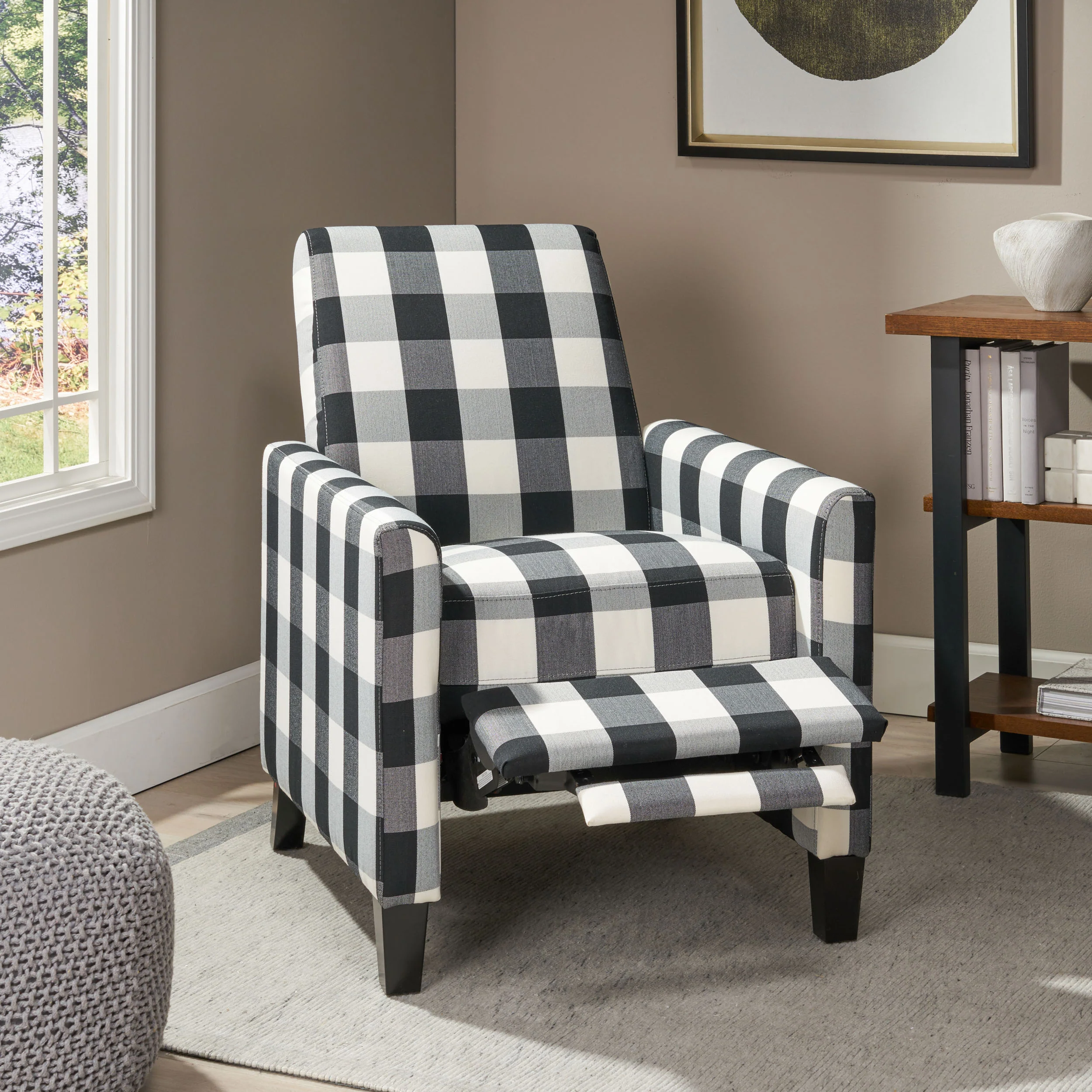 Nayan Contemporary Fabric Upholstered Push Back Recliner - furnishings