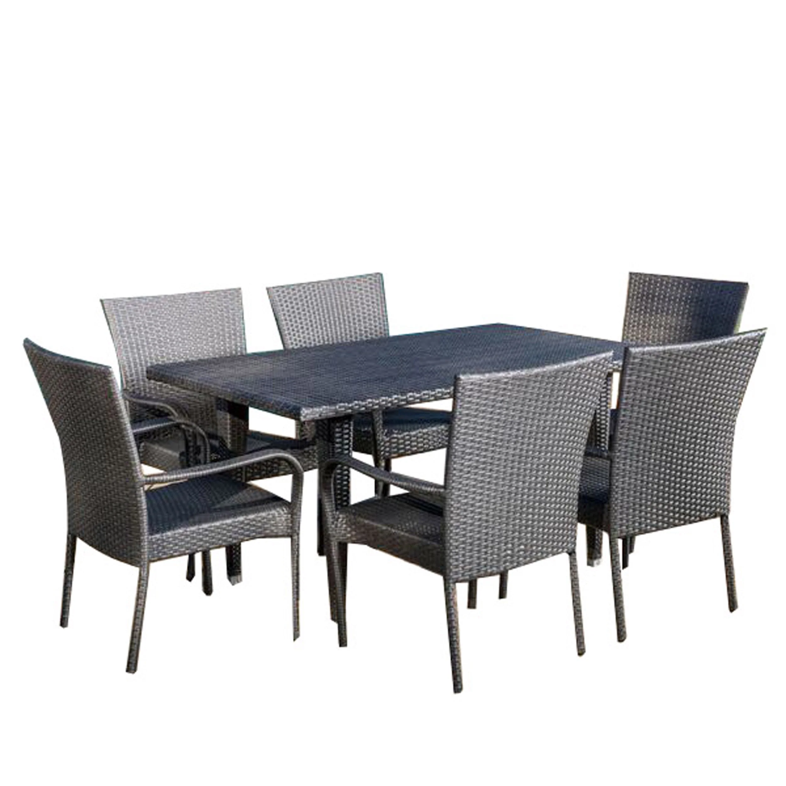 Antonio Outdoor 7-piece Grey Wicker Dining Set - furnishings