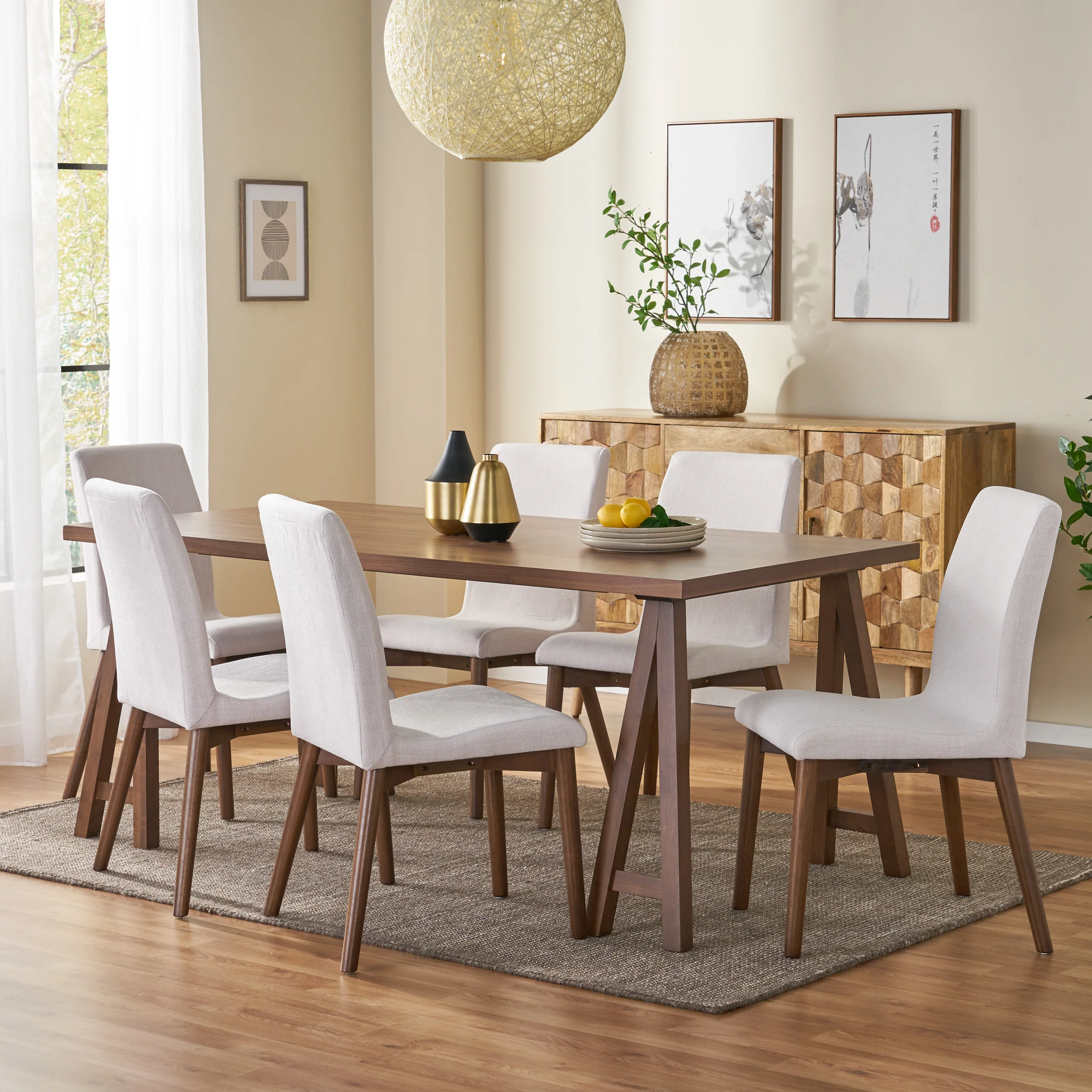 Thanvi Mid-Century Modern 7 Piece Dining Set - furnishings