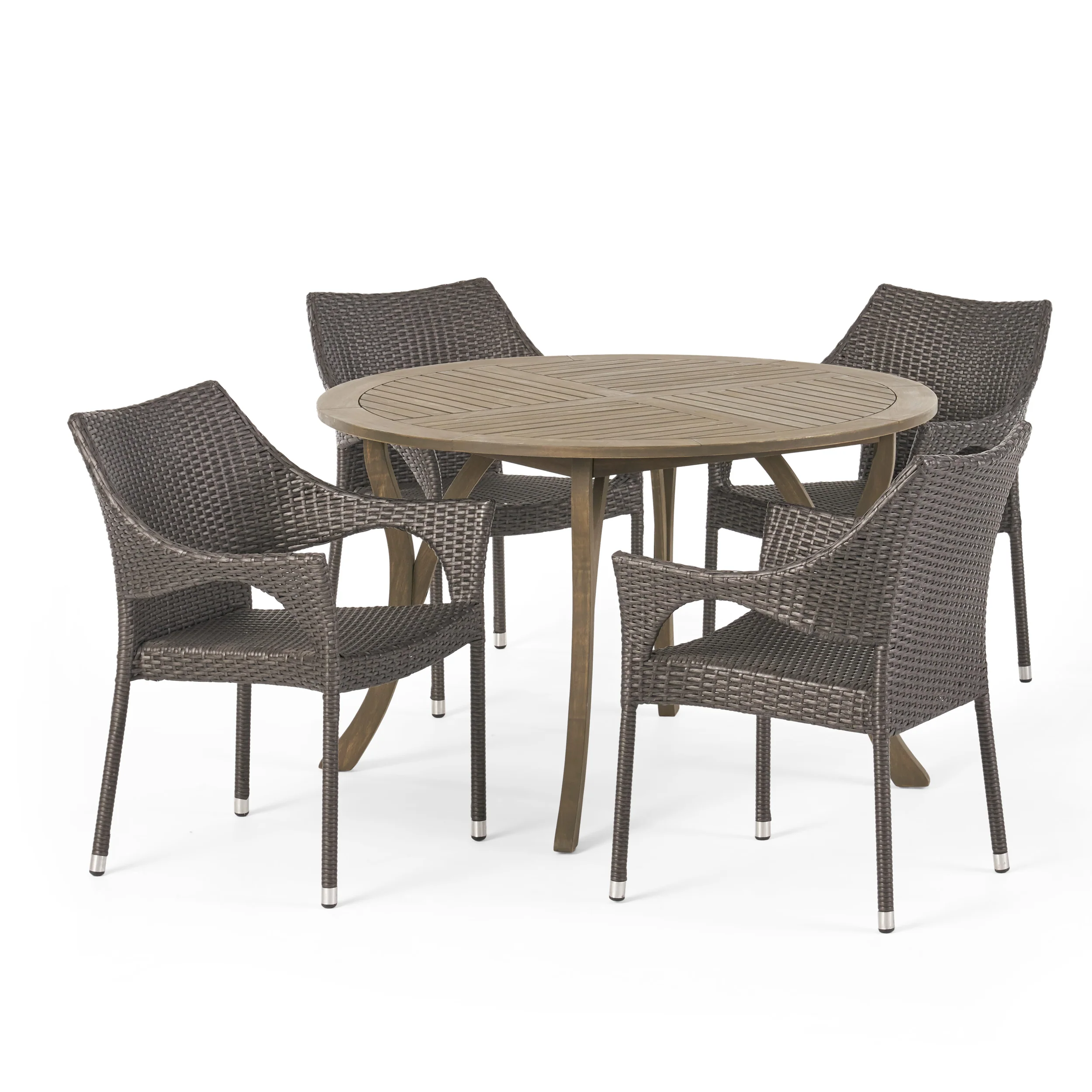 Chantelle Outdoor 5 Piece Acacia Wood and Wicker Dining Set - furnishings