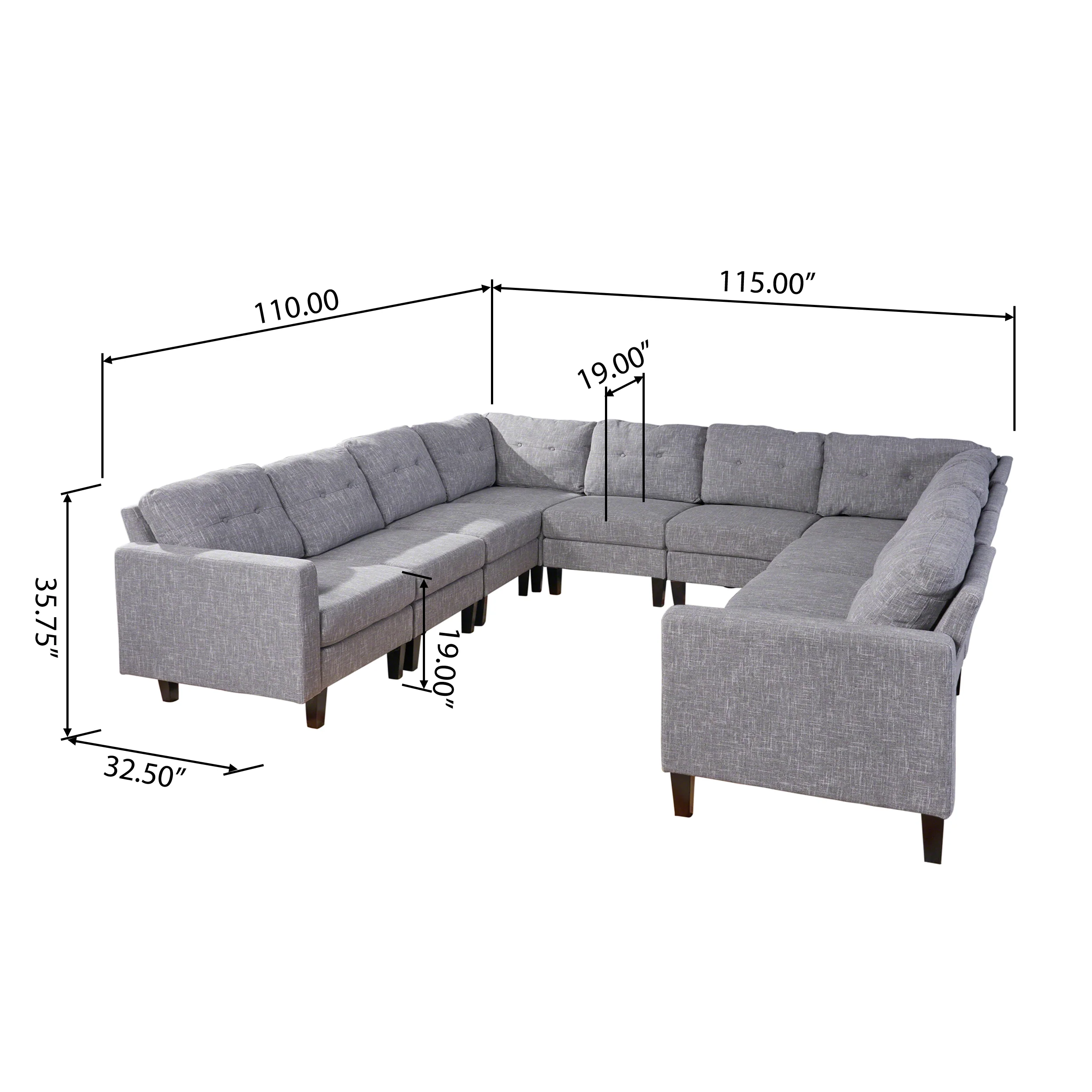 Marsh Mid Century Modern U-Shaped Sectional Sofa Set - furnishings