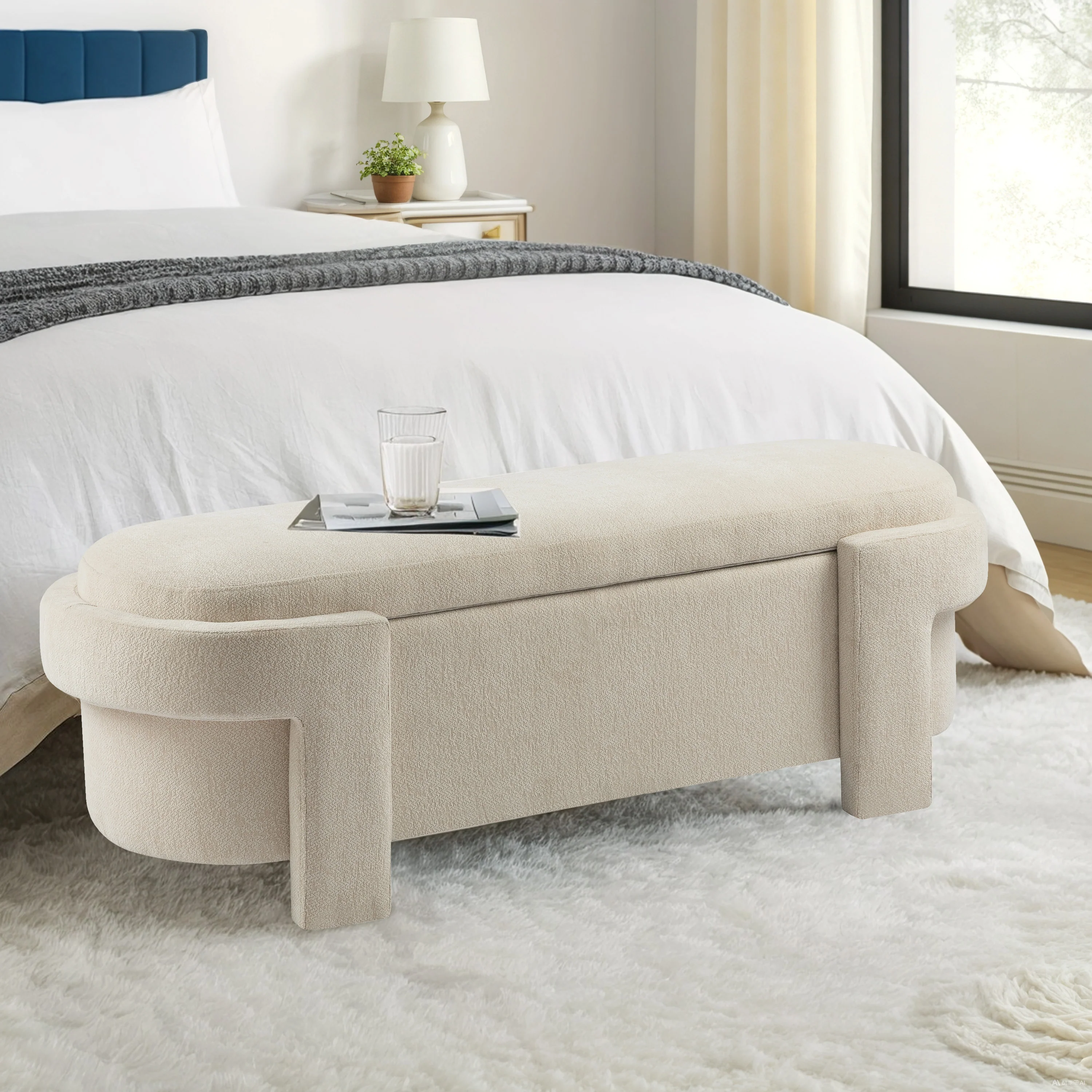 Ethan Upholstered Fabric Storage Ottoman Bench Foot Rest Stool - furnishings