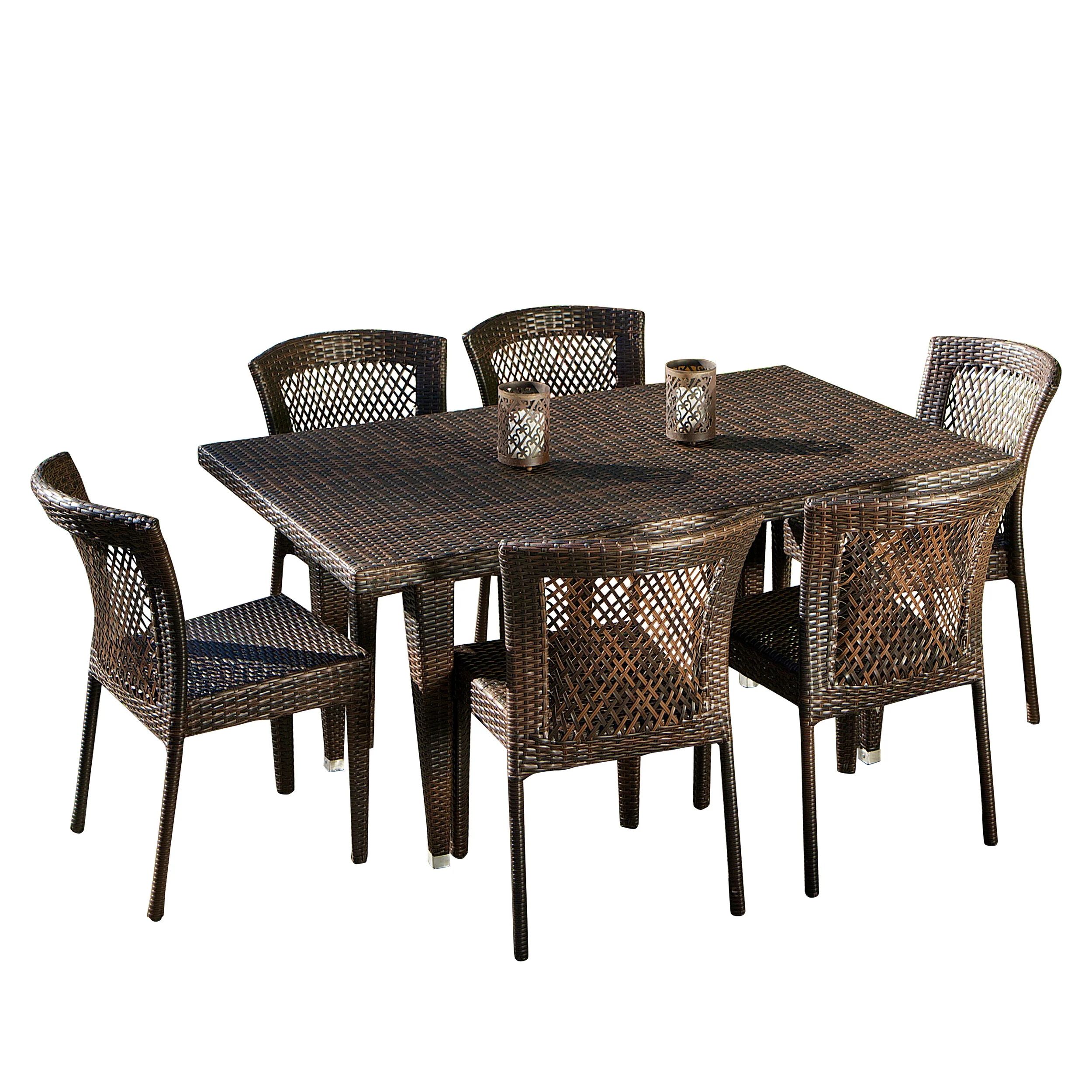 Dana Point 7-pc Outdoor Patio Furniture Brown Wicker Dining Set - furnishings