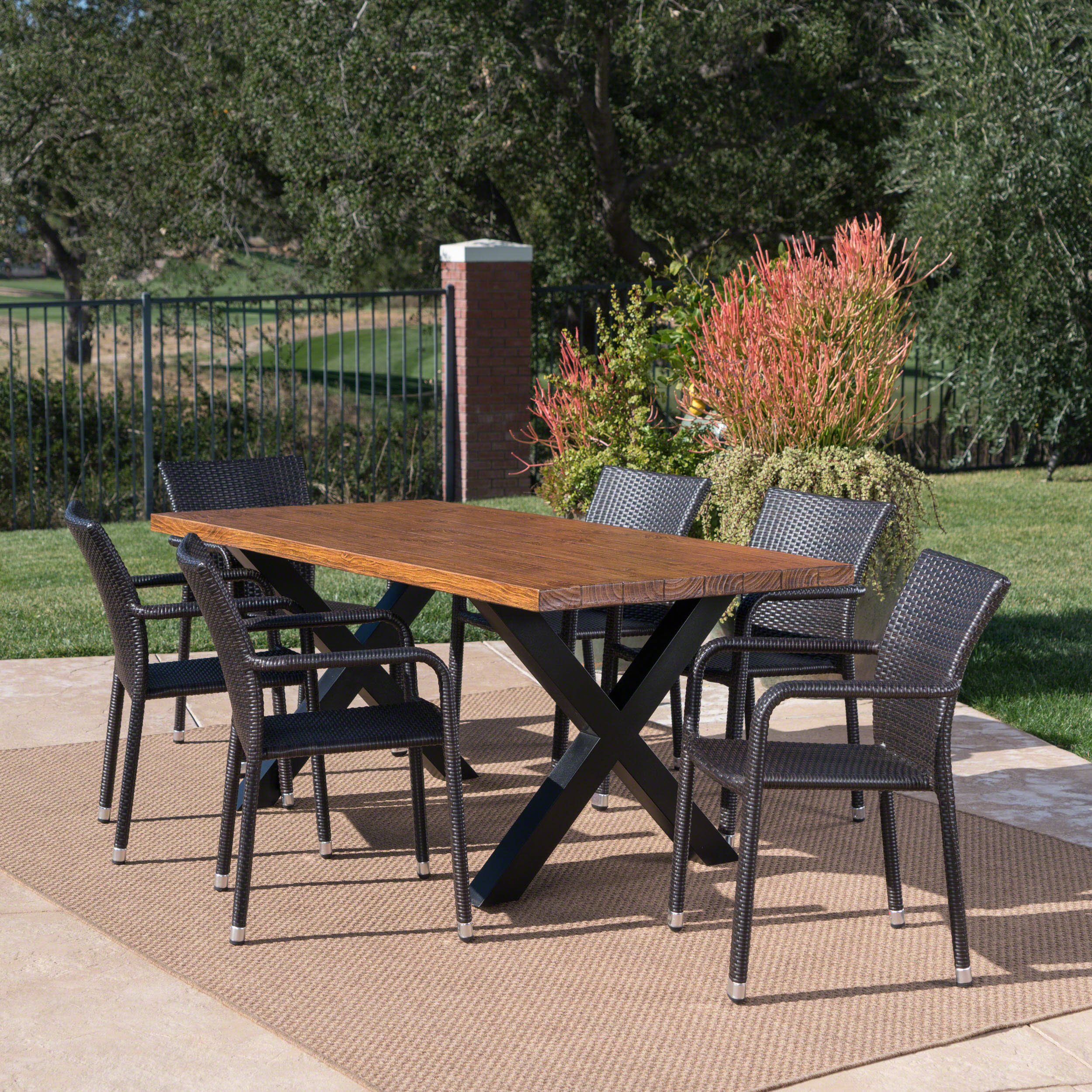 Truda Outdoor 7 Piece Wicker Dining Set with Light Weight Concrete Table - furnishings
