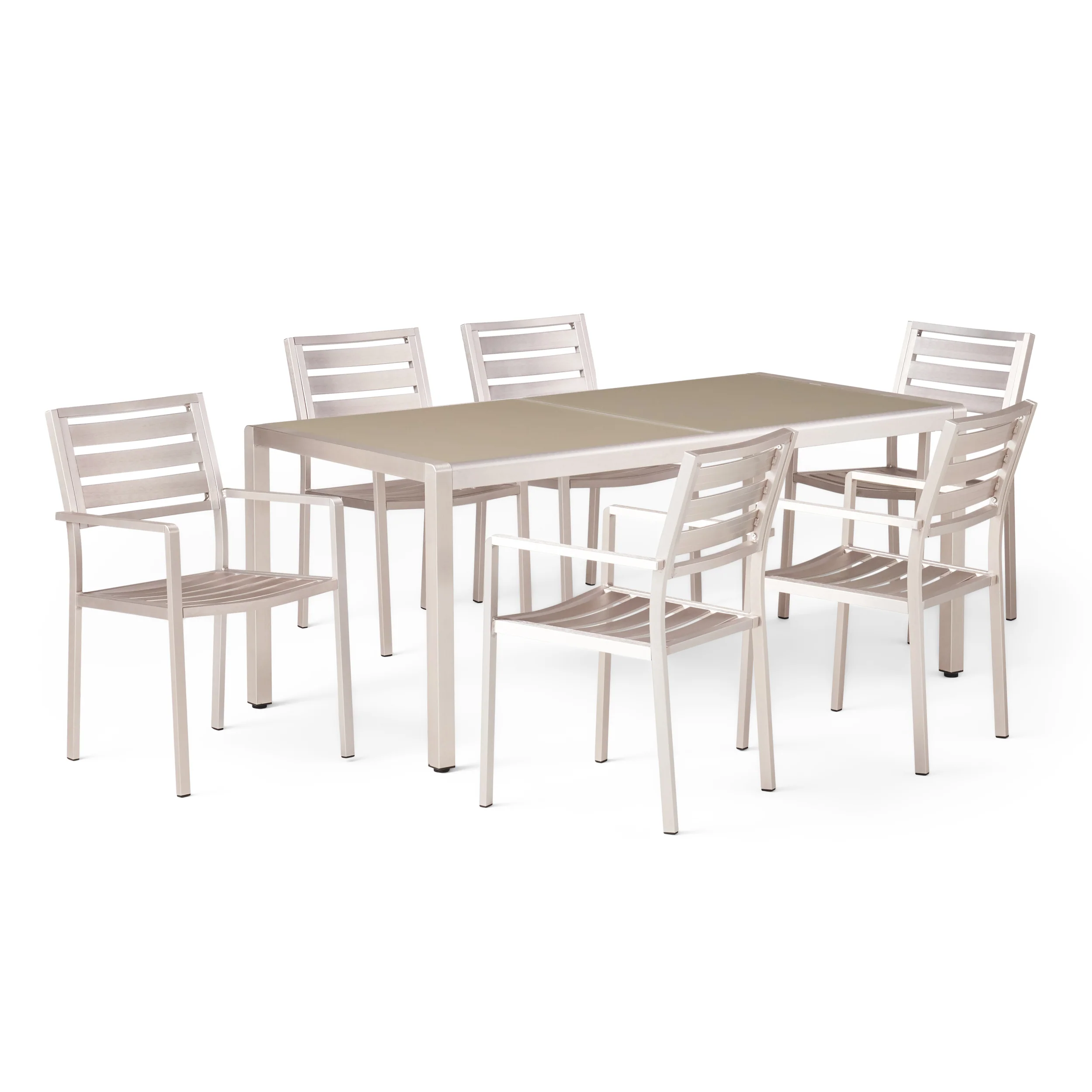 Cherie Outdoor Modern 6 Seater Aluminum Dining Set - furnishings