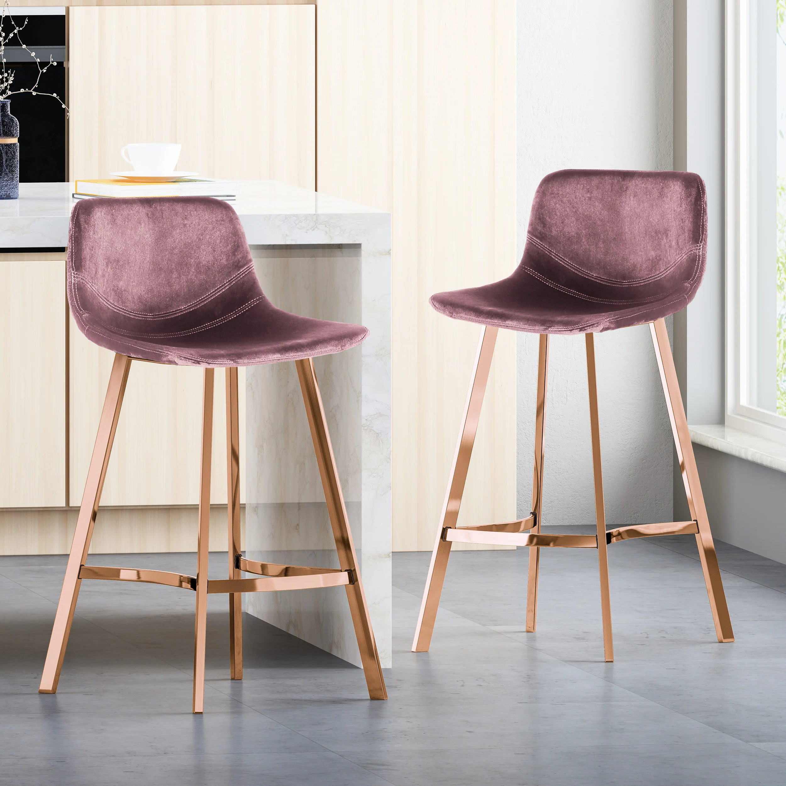 Rubani Modern Glam Velvet Bar Stool (Set of 2) - furnishings