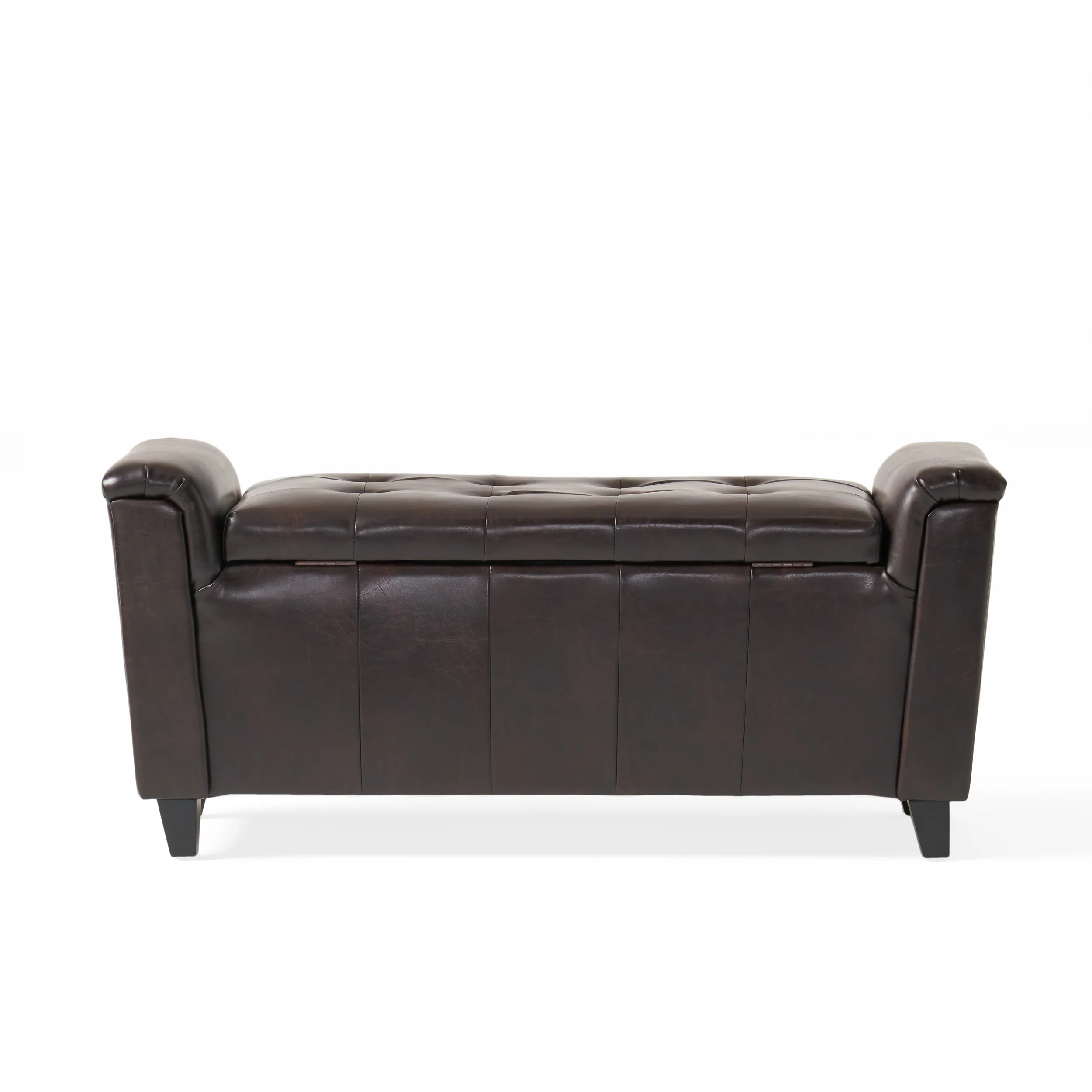 James Brown Tufted Leather Armed Storage Ottoman Bench - furnishings
