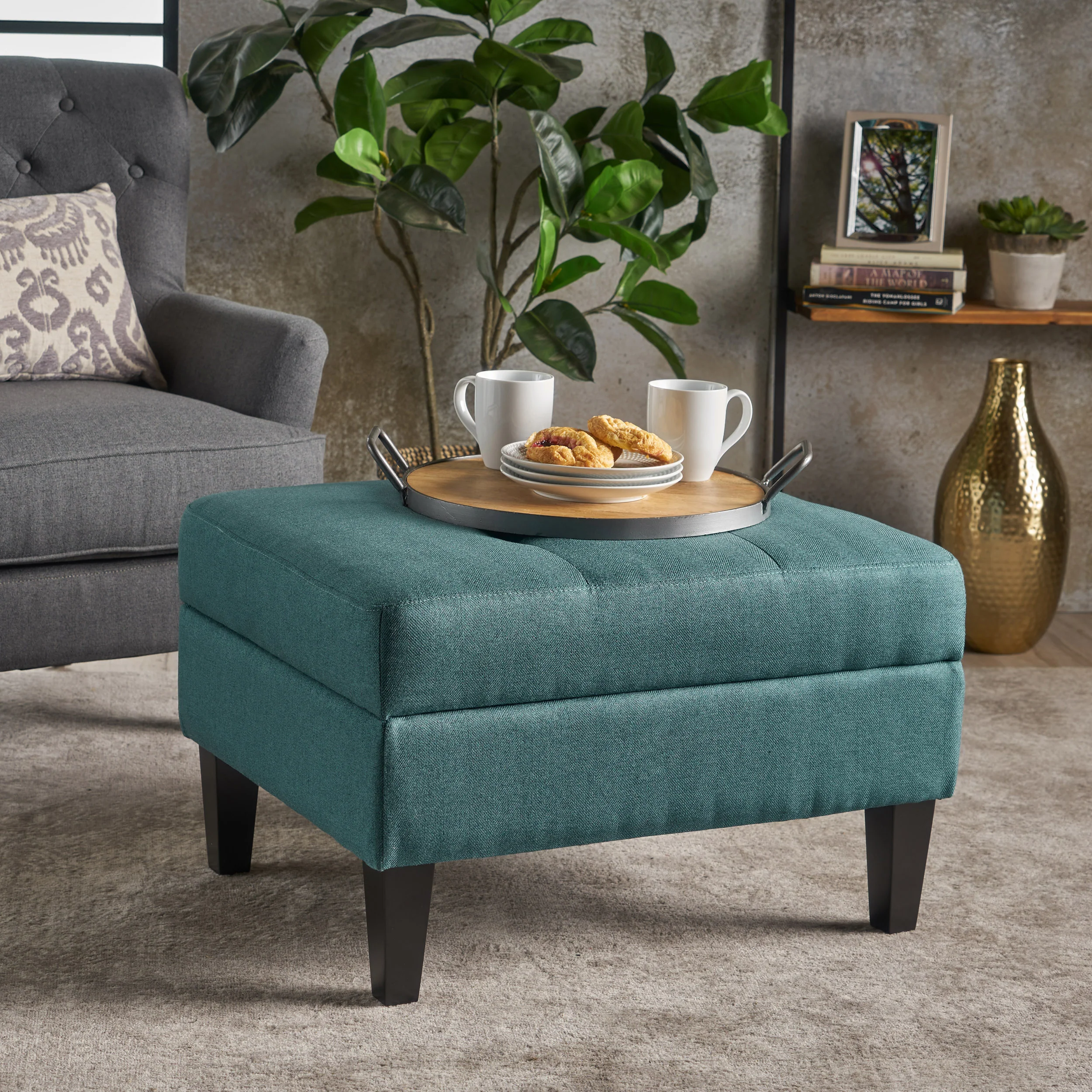 Zahra Contemporary Tufted Fabric Storage Ottoman - furnishings