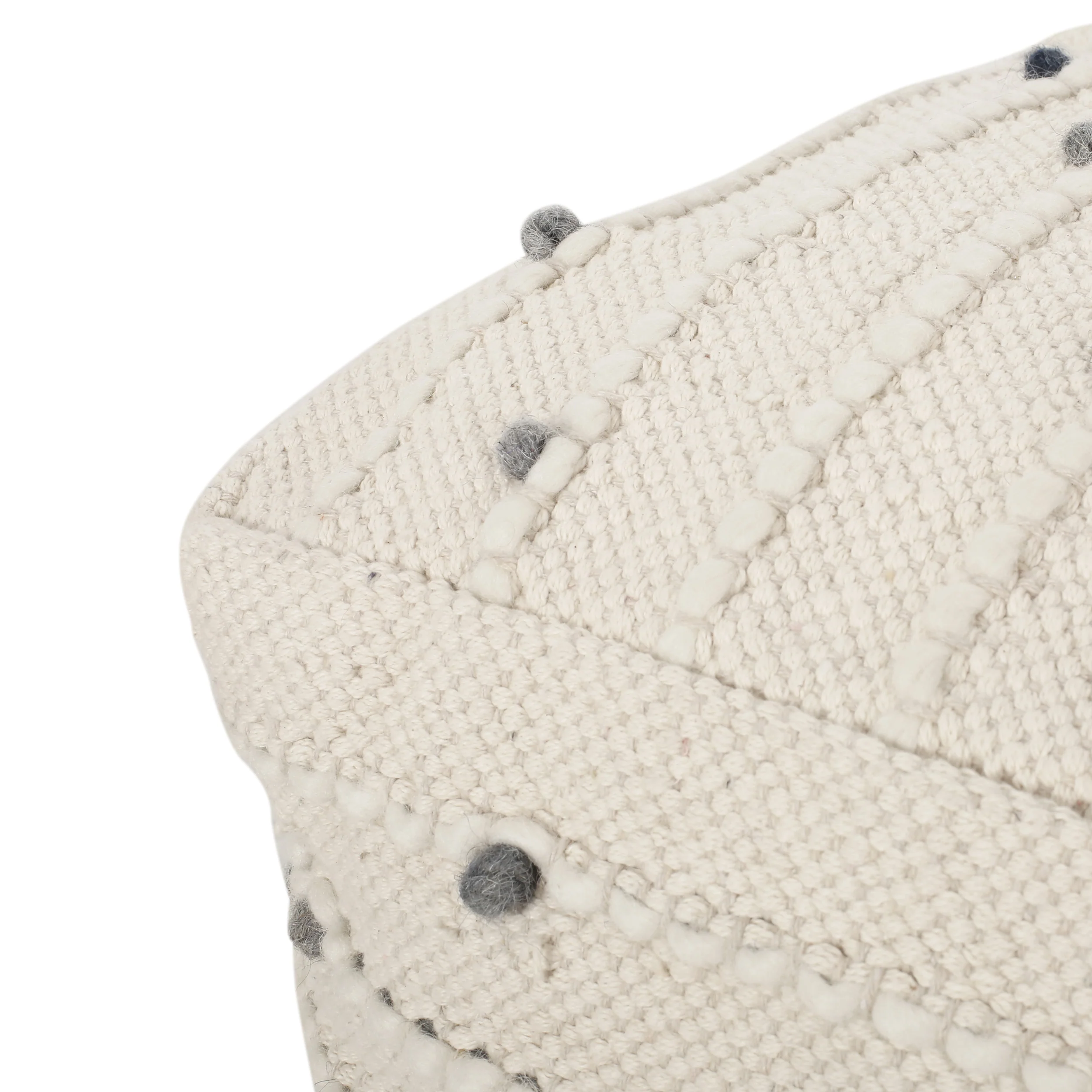 Swint Pates Boho Handcrafted Fabric Cube Pouf, Ivory and Blue - furnishings