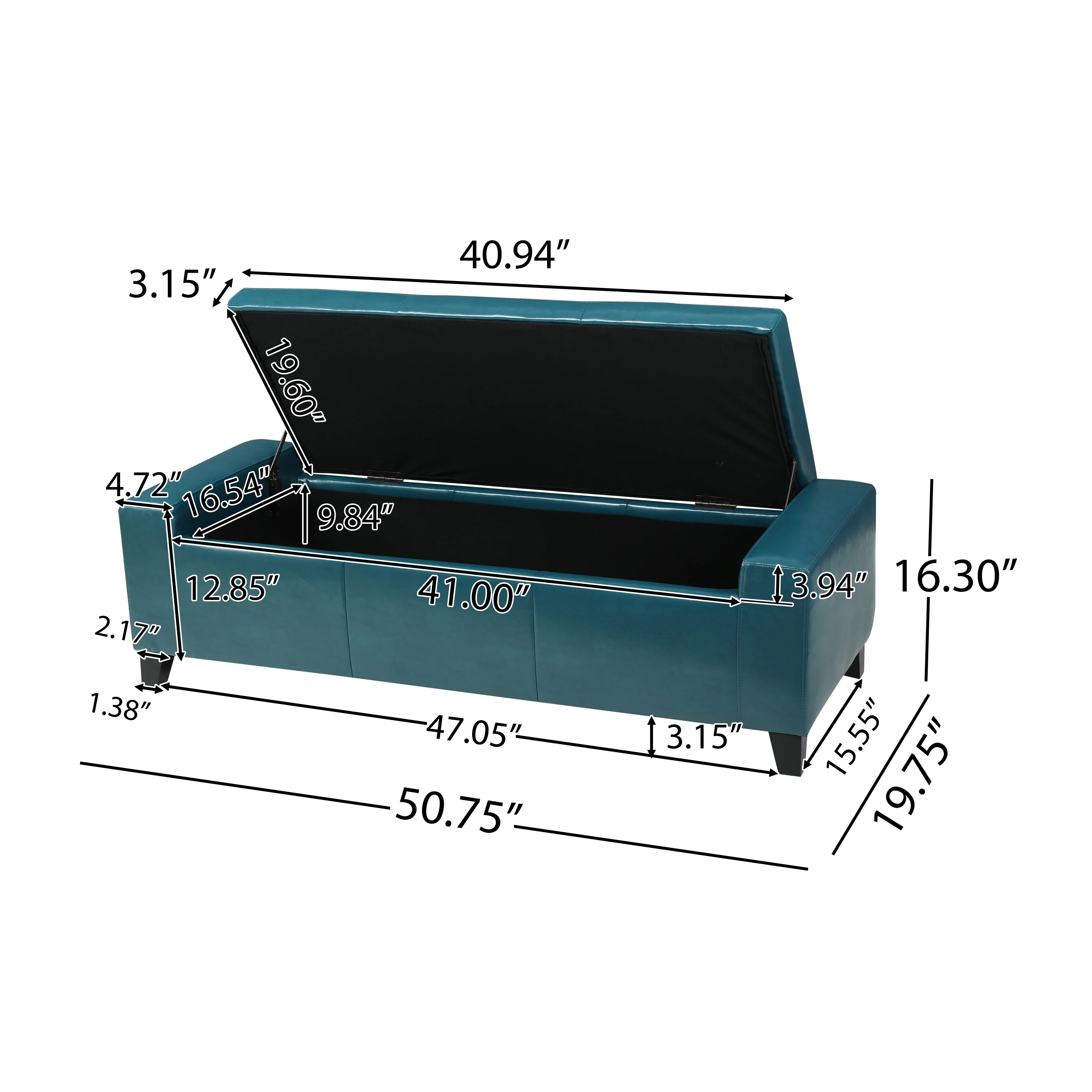 Robin Teal Leather Storage Ottoman Bench - furnishings