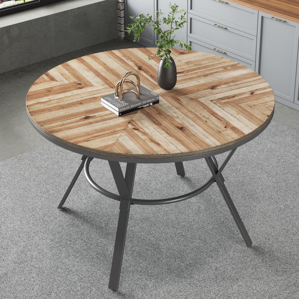 Zestia Modern Round Wood Dining Table, Light Birch + Black - furnishings