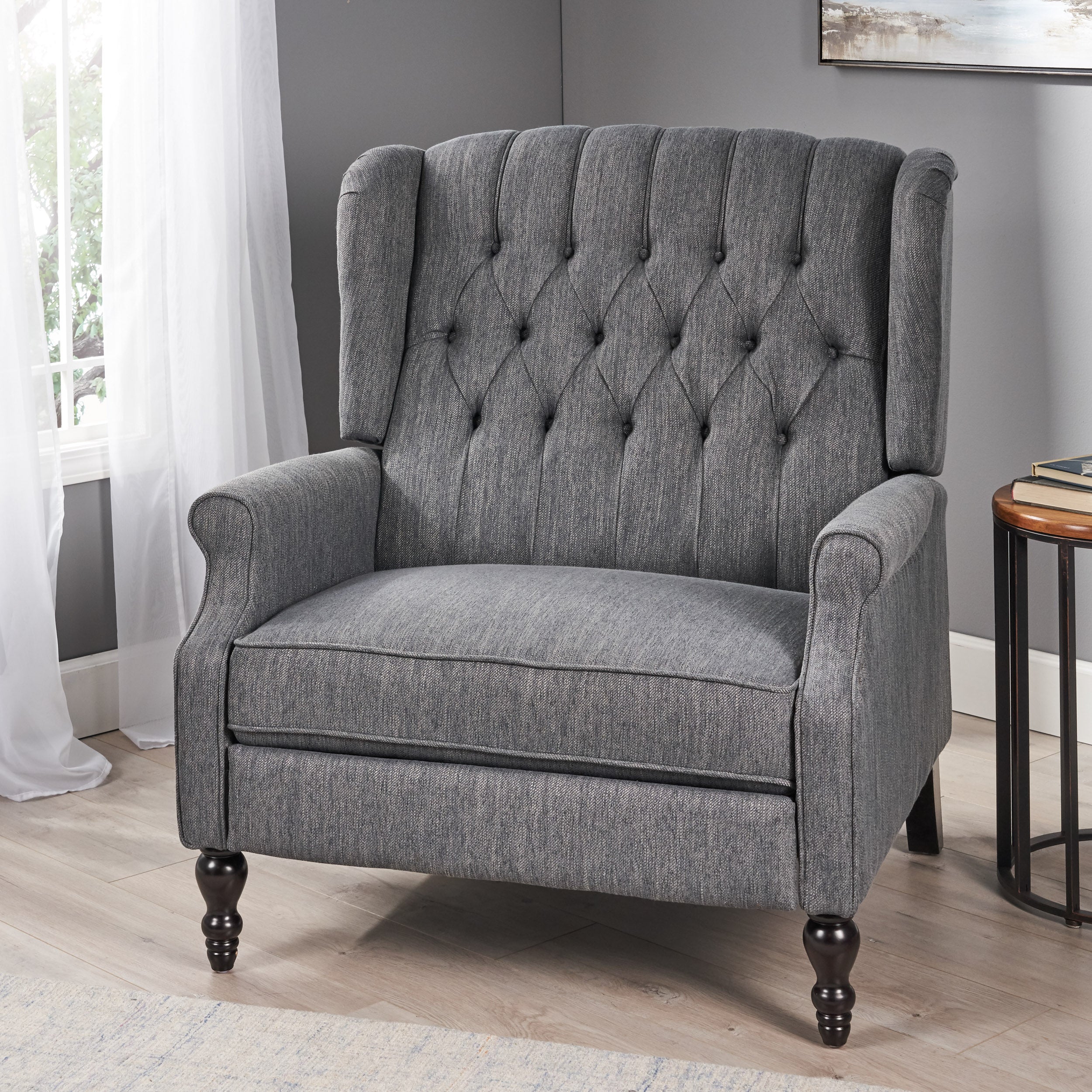 Salome Oversized Tufted Wingback Fabric Push Back Recliner - furnishings