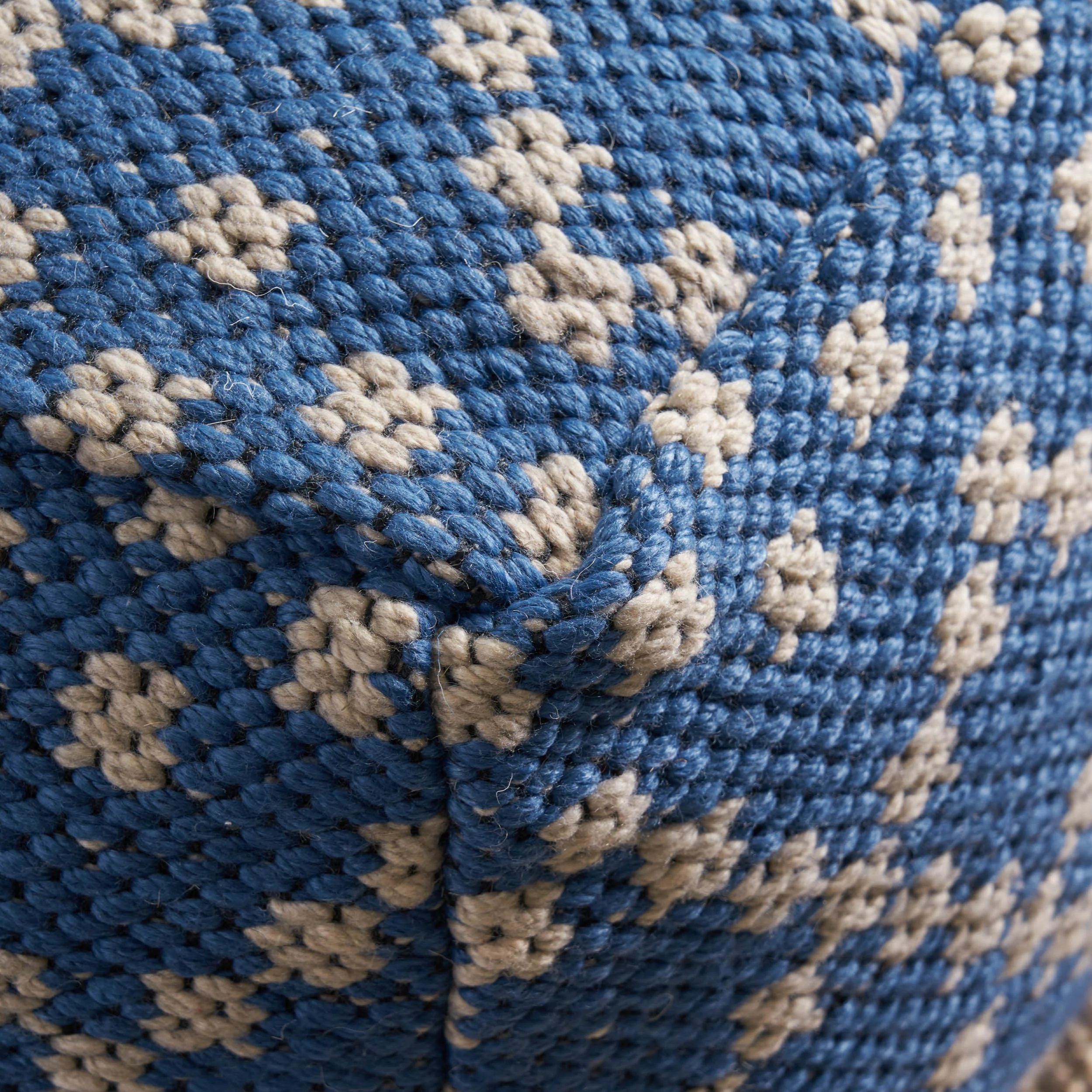 Harmony Cube Pouf, Boho, Blue and White Yarn - furnishings