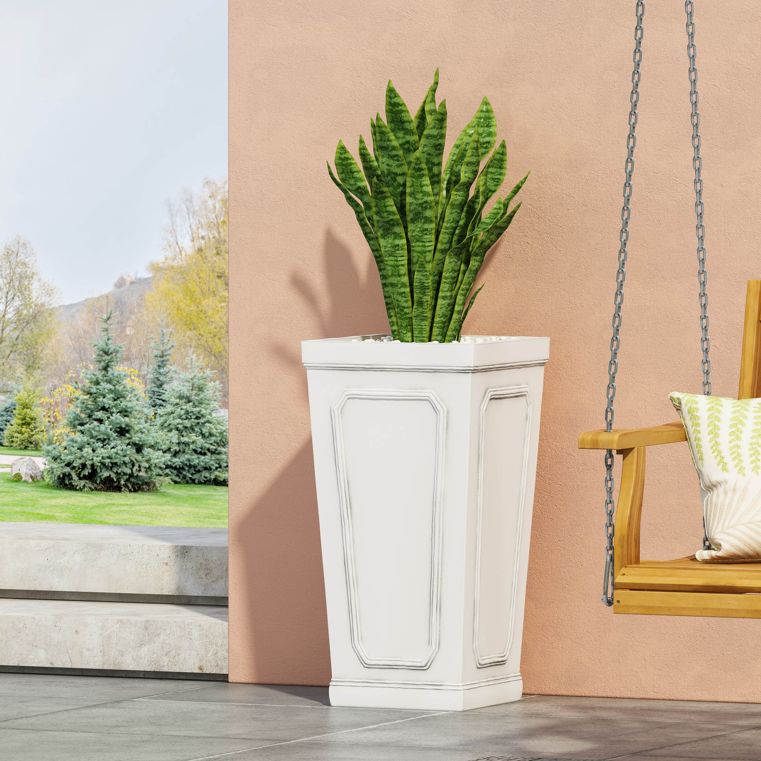 Greg Outdoor Cast Stone Tapered Planter - furnishings