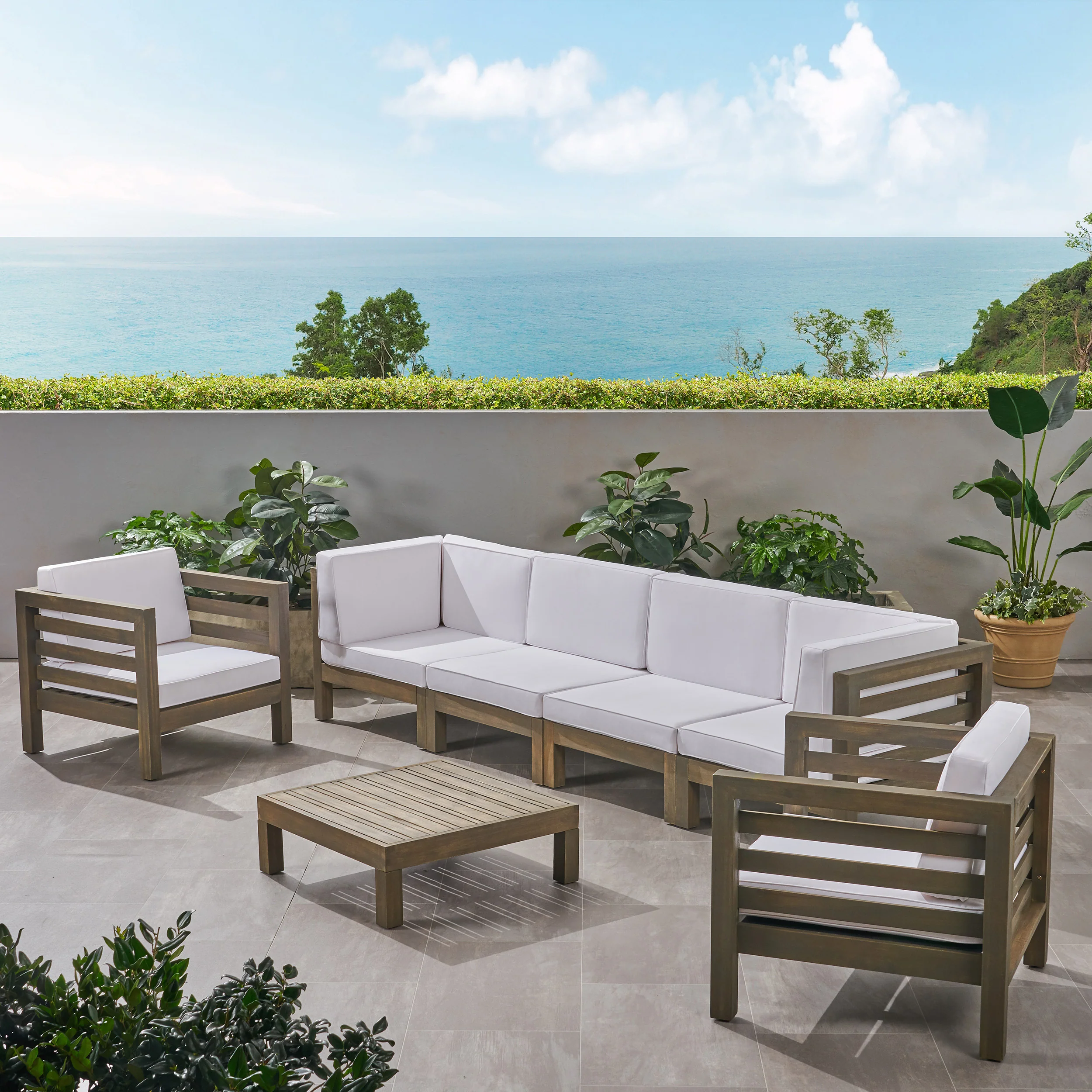 Emma Outdoor 6 Seater Acacia Wood Sofa Chat Set - furnishings