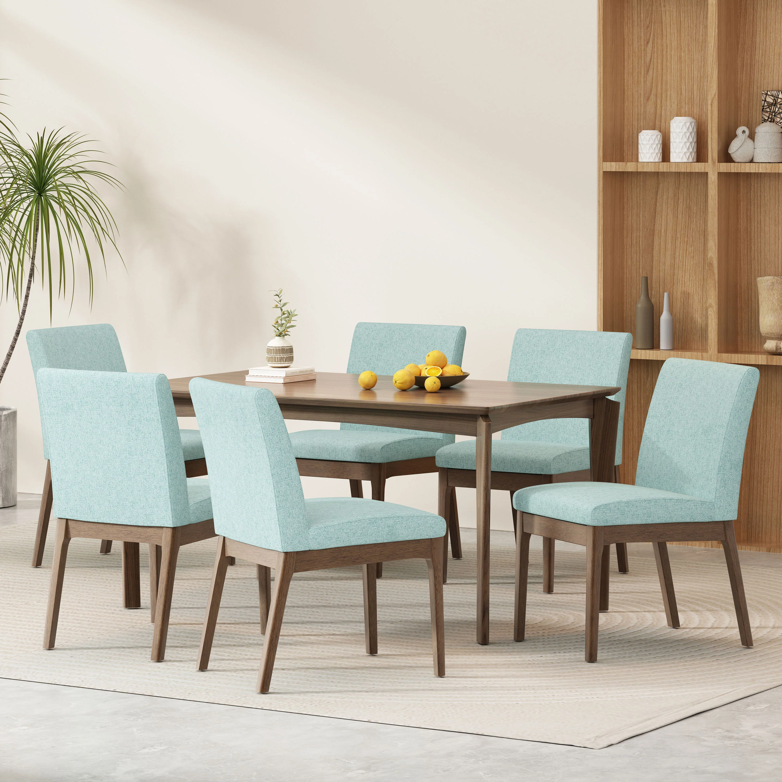 Ballantrae Wood and Fabric 7 Piece Dining Set - furnishings