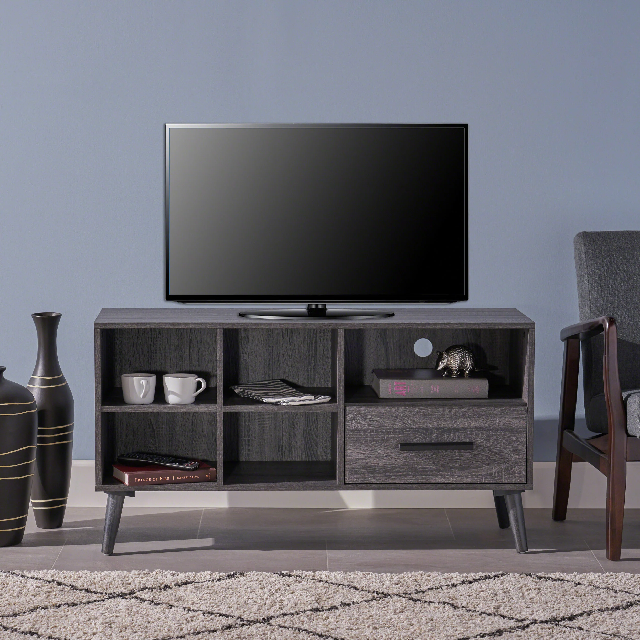 Owensmouth Mid Century Modern Shelves & Drawer TV Stand - furnishings