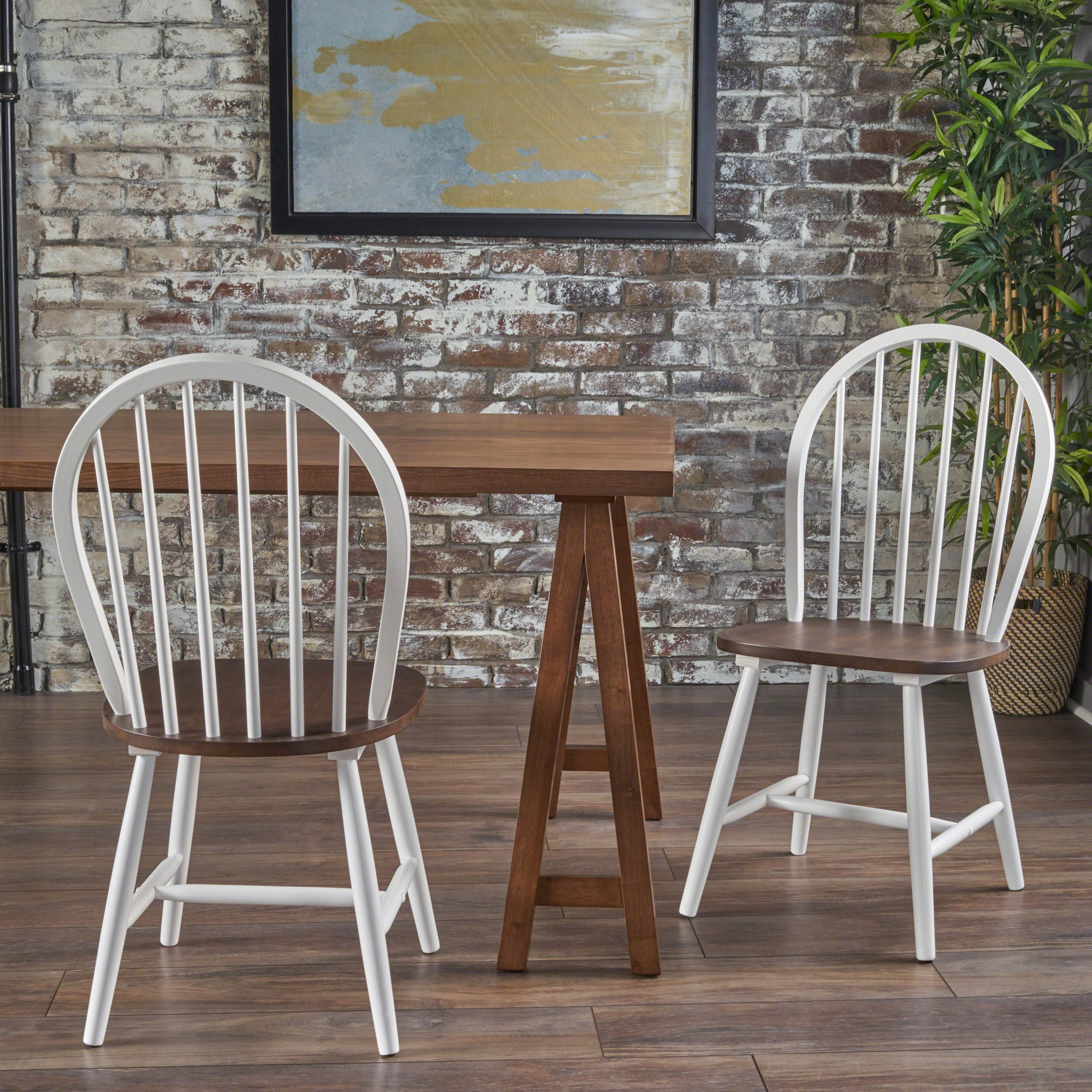 Crosby Farmhouse Cottage High Back Spindled Rubberwood Dining Chairs (Set of 2) - furnishings
