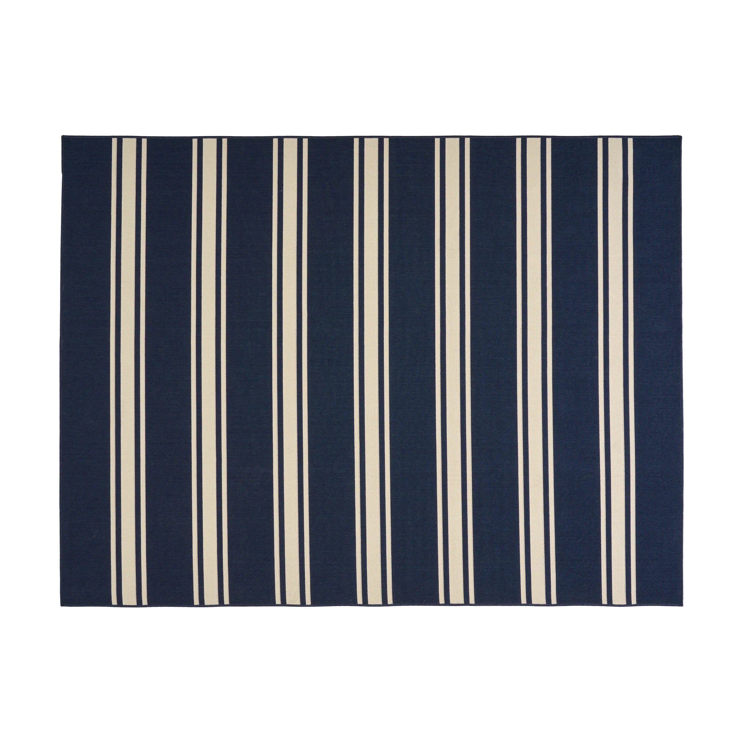 Julia Outdoor Stripe Area Rug, Navy and Ivory - furnishings