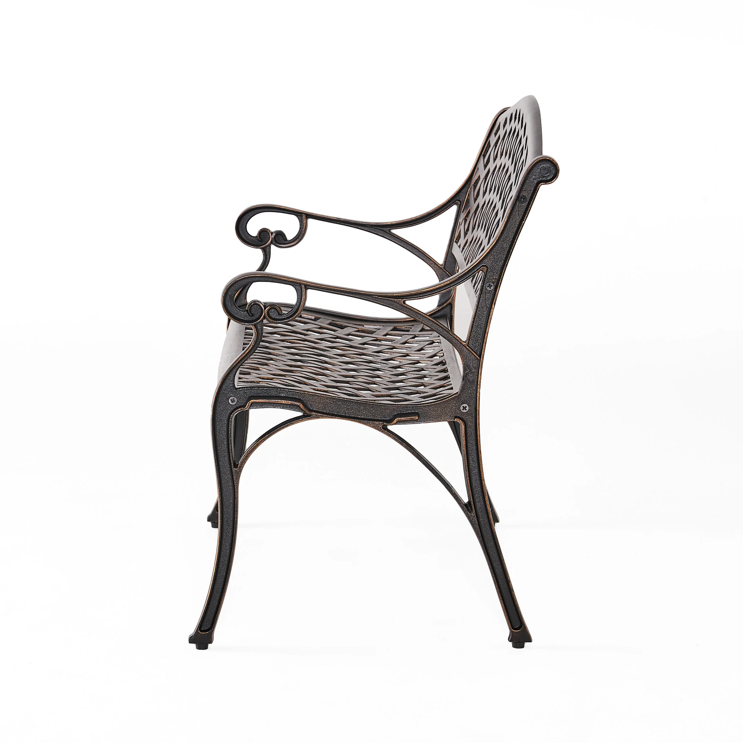 Eastwood Traditional Mesh Pattern Antique Copper Cast Aluminum Bench - furnishings