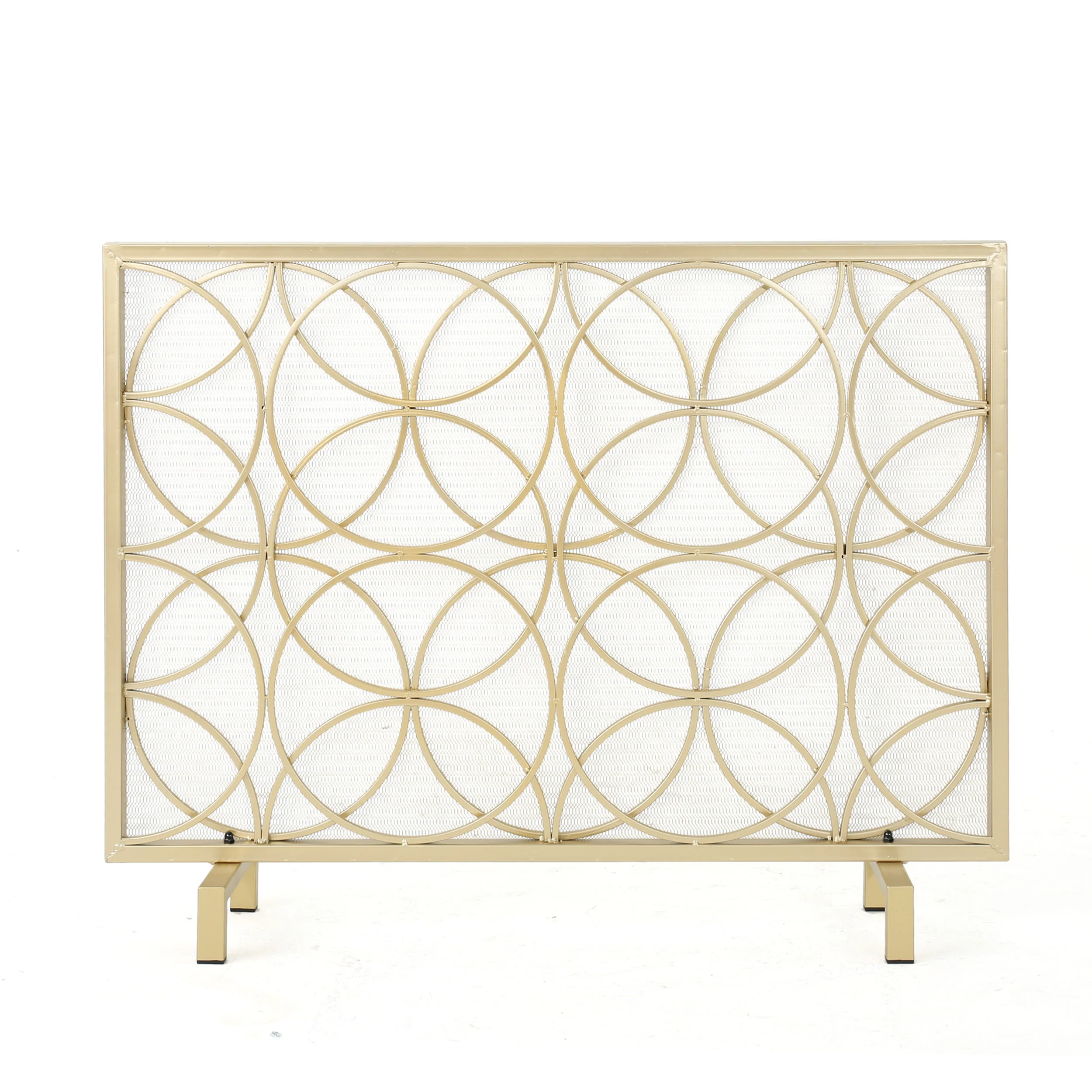 Veritas Modern Glam Single Panel Iron Fireplace Screen with Circle Pattern - furnishings