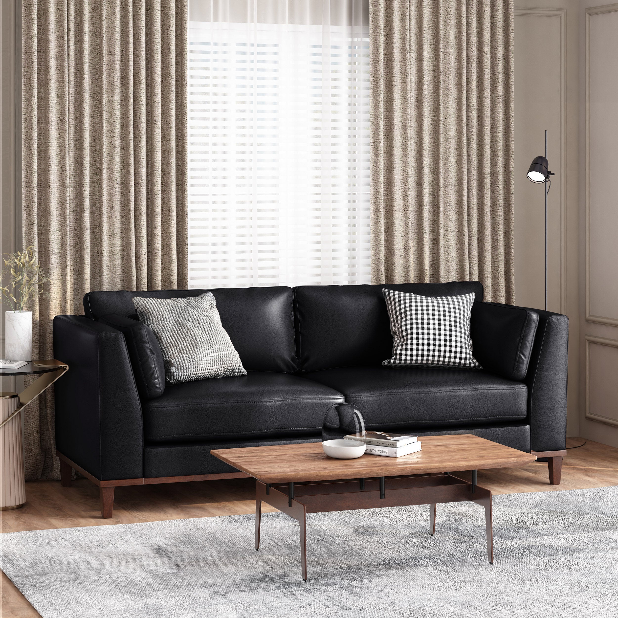 Ayers Contemporary Faux Leather Upholstered 3 Seater Sofa - furnishings