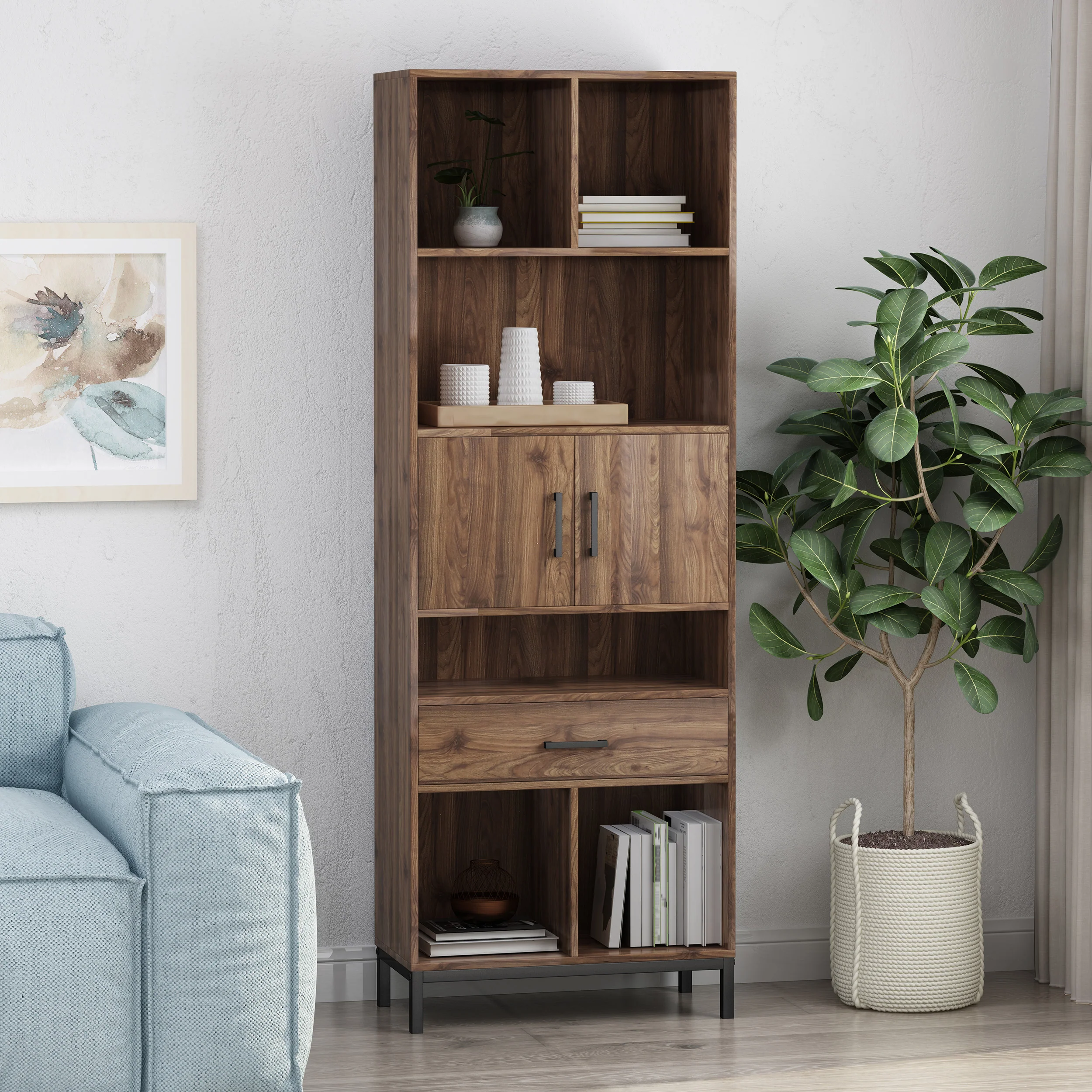 Abriel Bookcase with Storage Cabinet & Drawer - furnishings