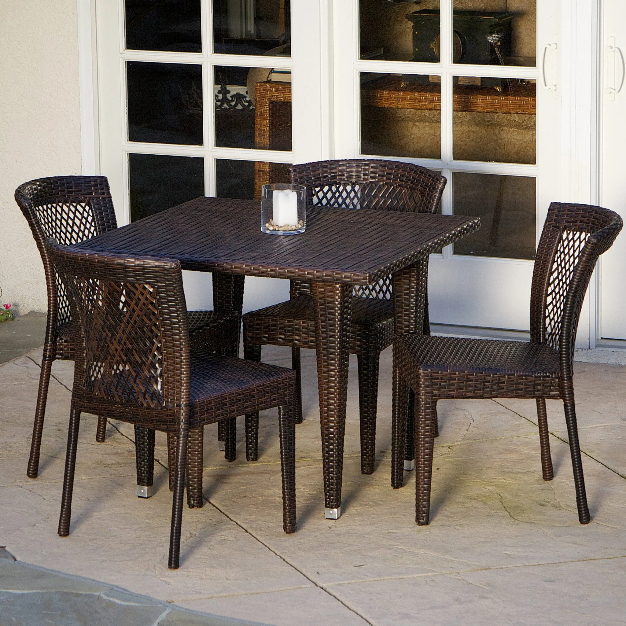 Dana Point 5-pieces Outdoor Patio Brown Wicker Dining Set - furnishings