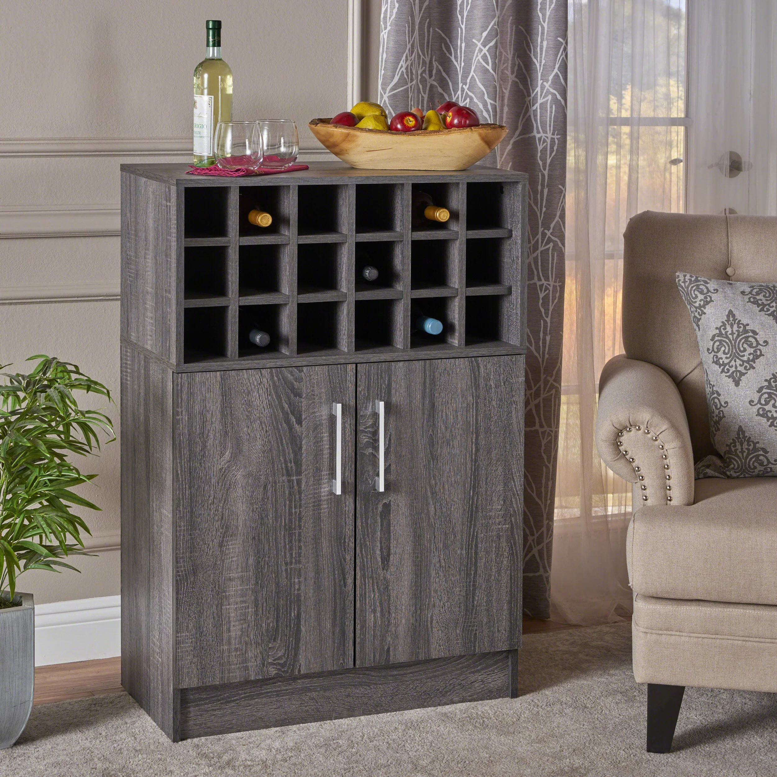 Ridgecrest Mid Century Modern Wine Rack Bar Cabinet - furnishings