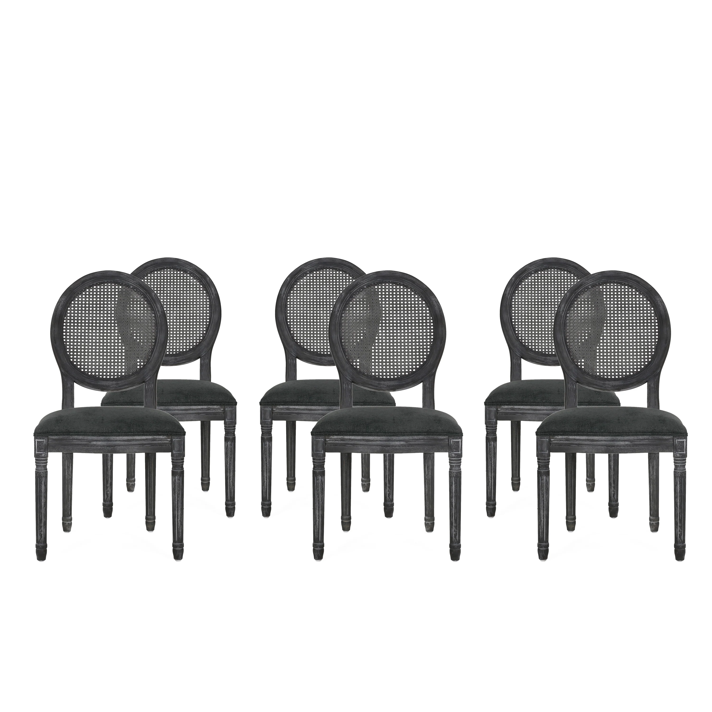 Lintz French Country Wood and Cane Upholstered Dining Chair, Set of 6 - furnishings