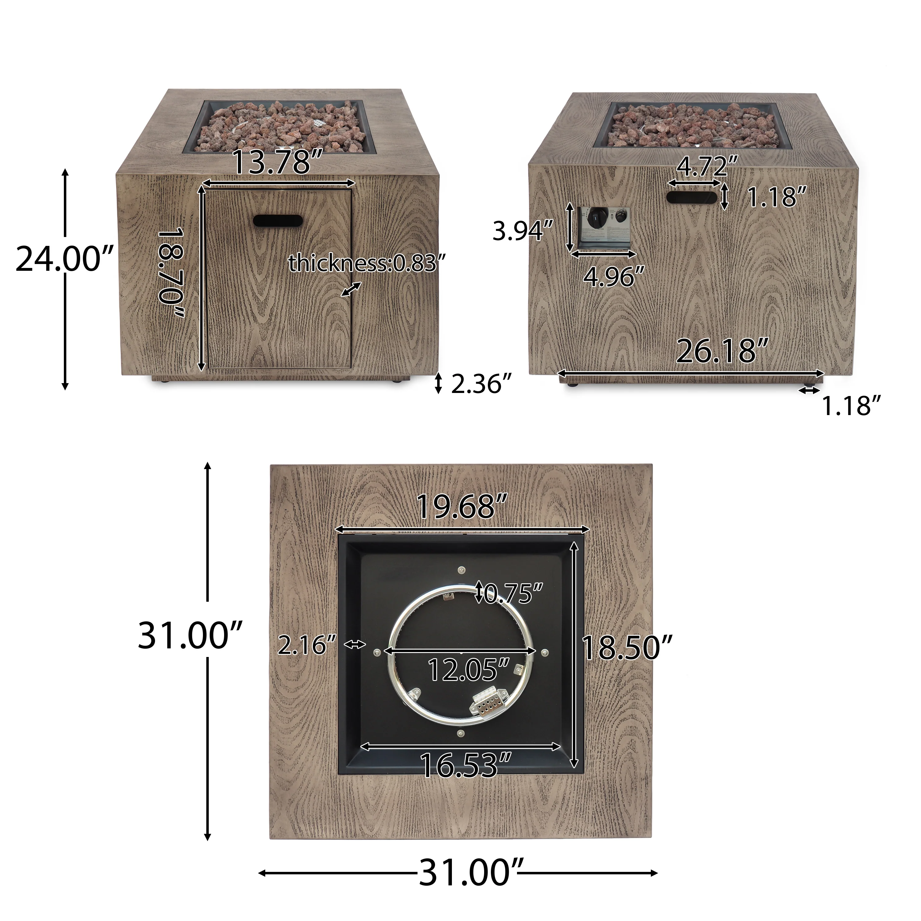 Jasmine Cube Wood Finish Propane Fire Pit - furnishings