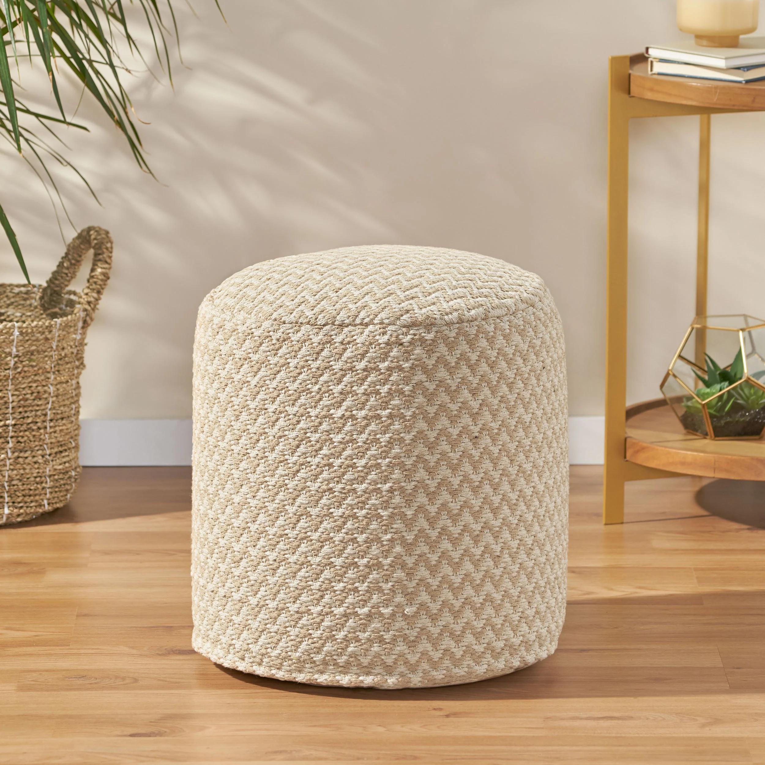 Quincee Boho Fabric Cylinder Pouf - furnishings