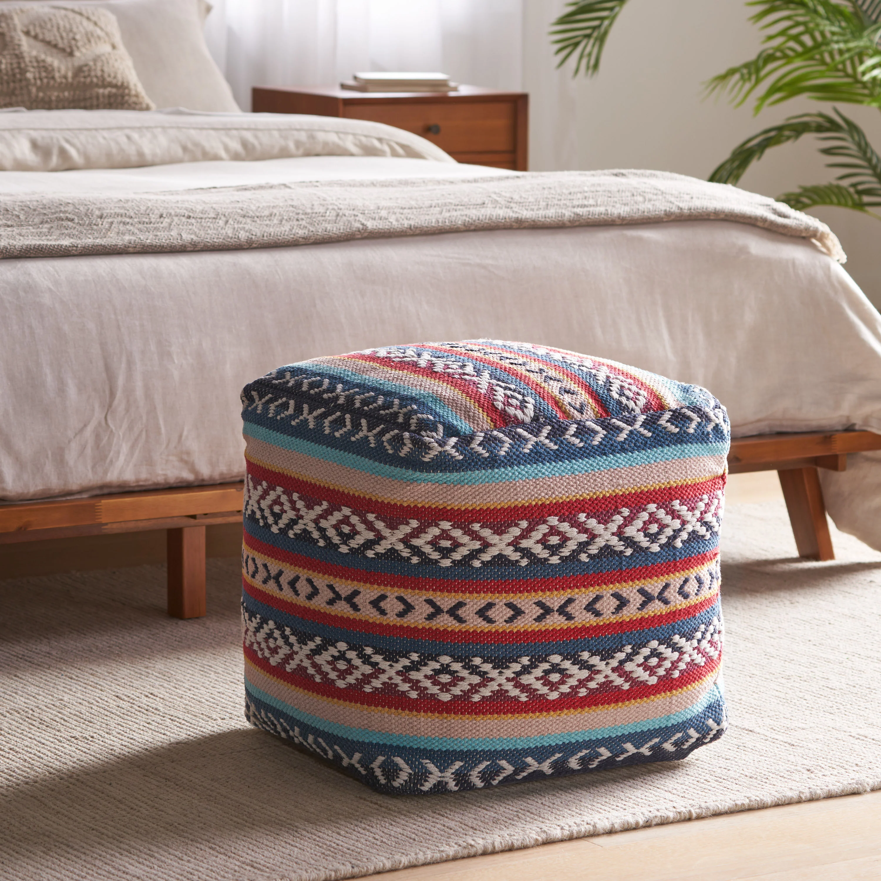 Hilliard Boho Handcrafted Peruvian Print Cube Pouf - furnishings