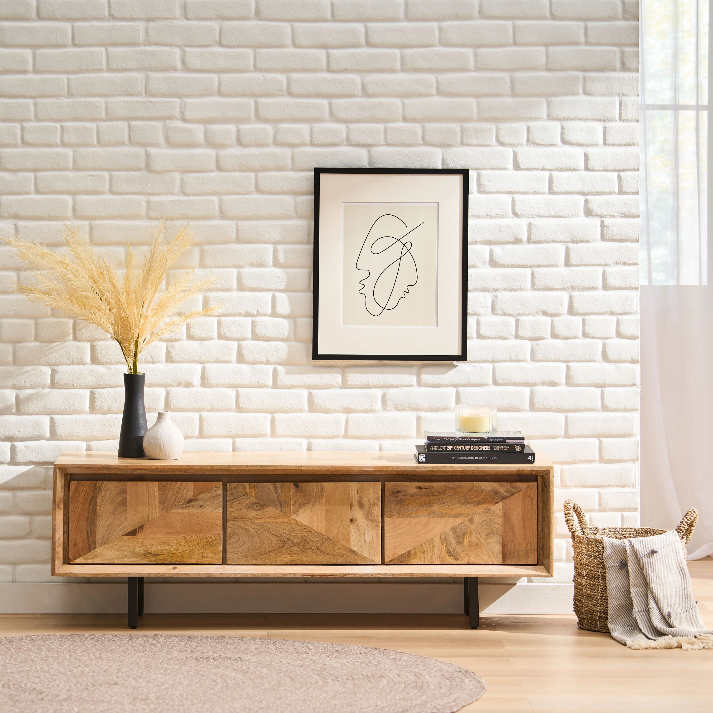 Zanya Handcrafted Boho 3-Drawer Wood TV Stand - furnishings