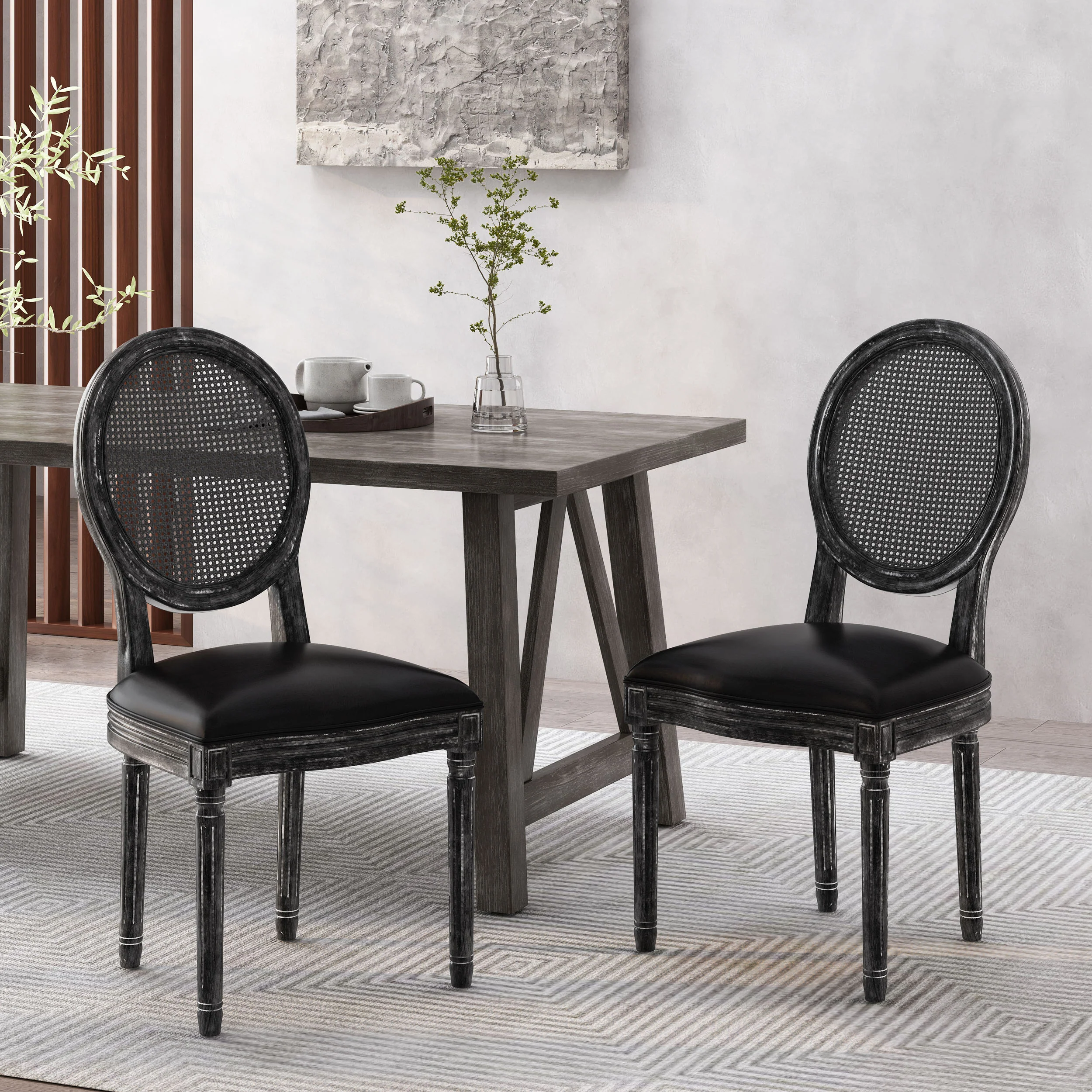 Lintz French Country Wood and Cane Upholstered Dining Chair, Set of 2 - furnishings