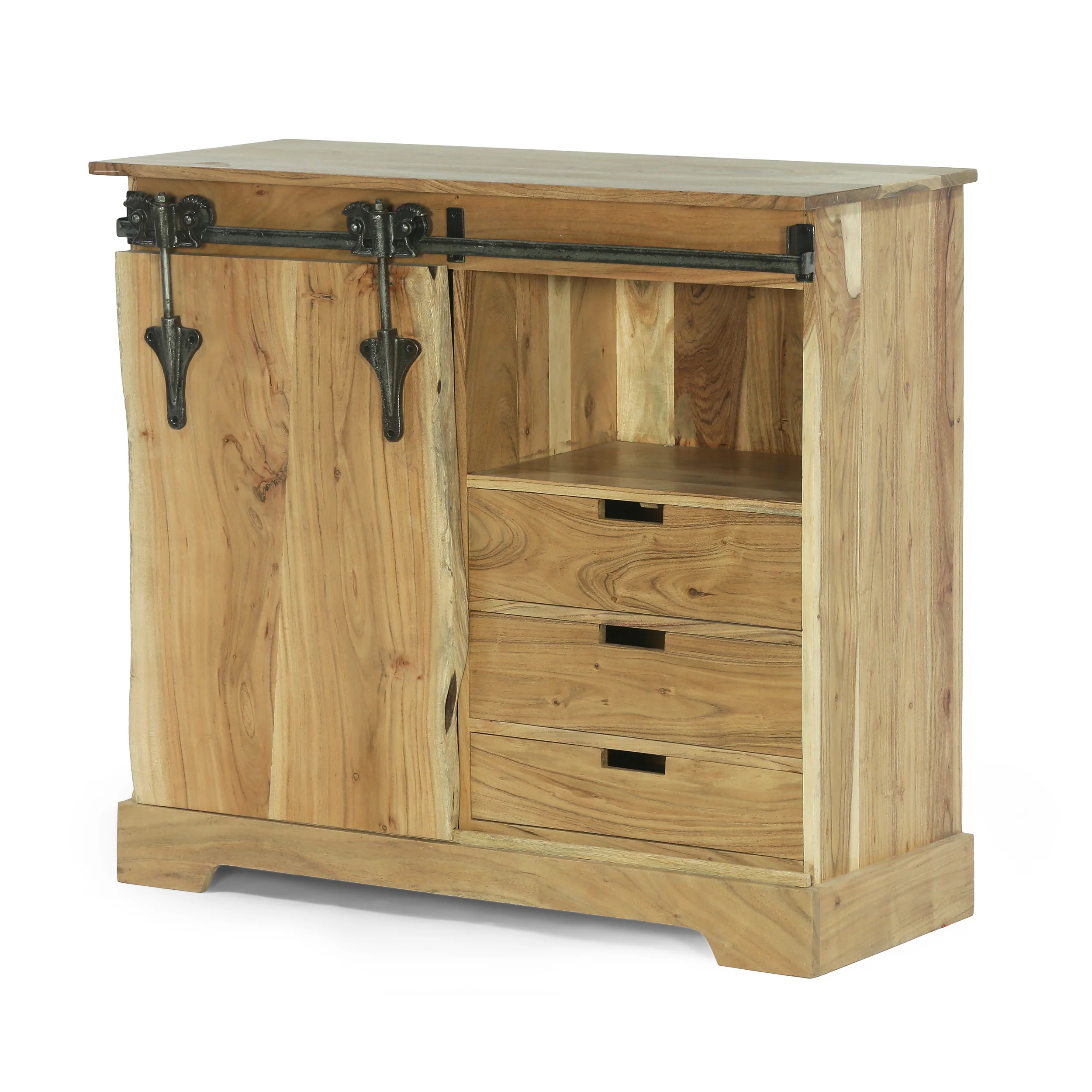 Veatch Modern Industrial Handcrafted Acacia Wood Live Edge Sideboard with Sliding Door, Natural and Black - furnishings