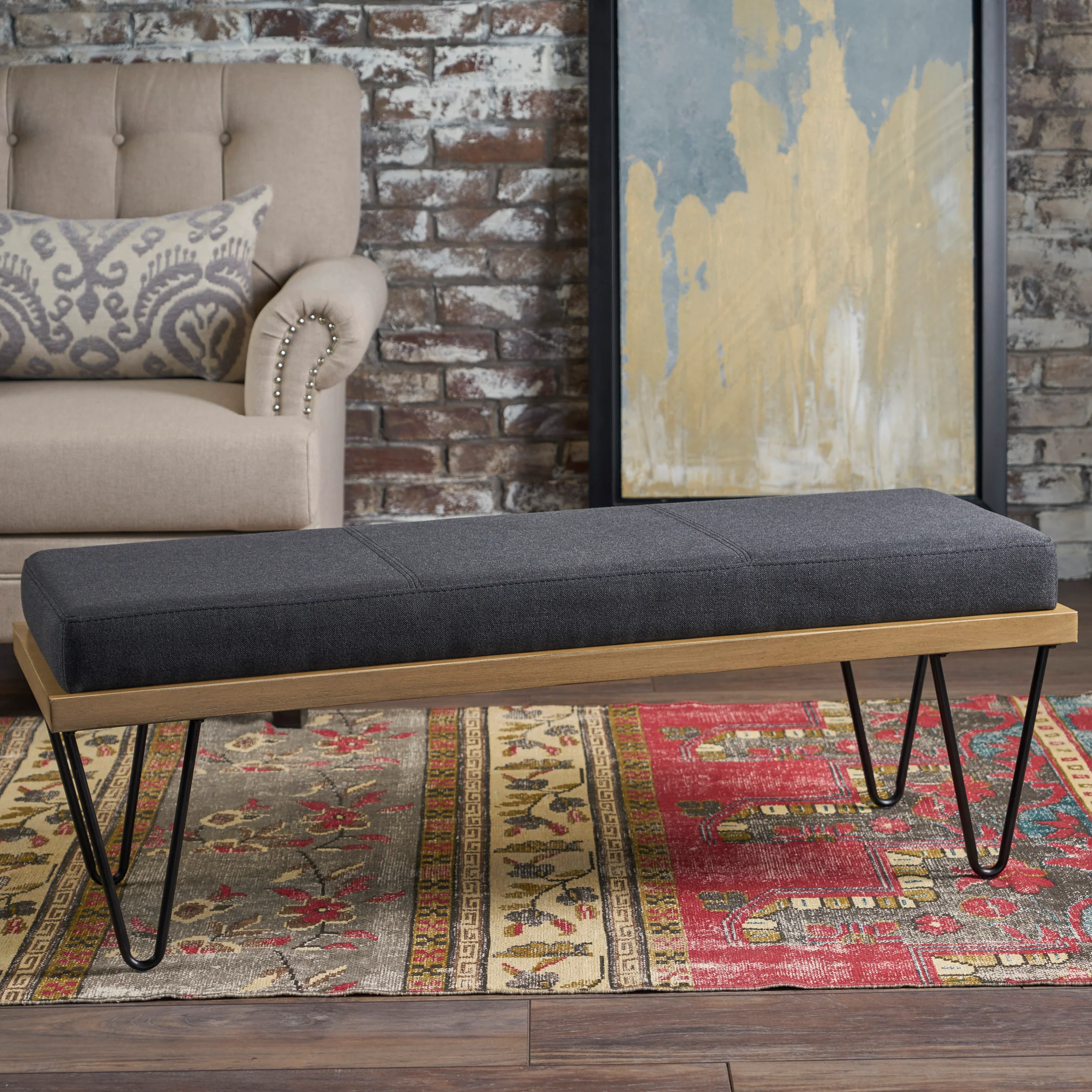 Elaina Industrial Modern Fabric Bench - furnishings