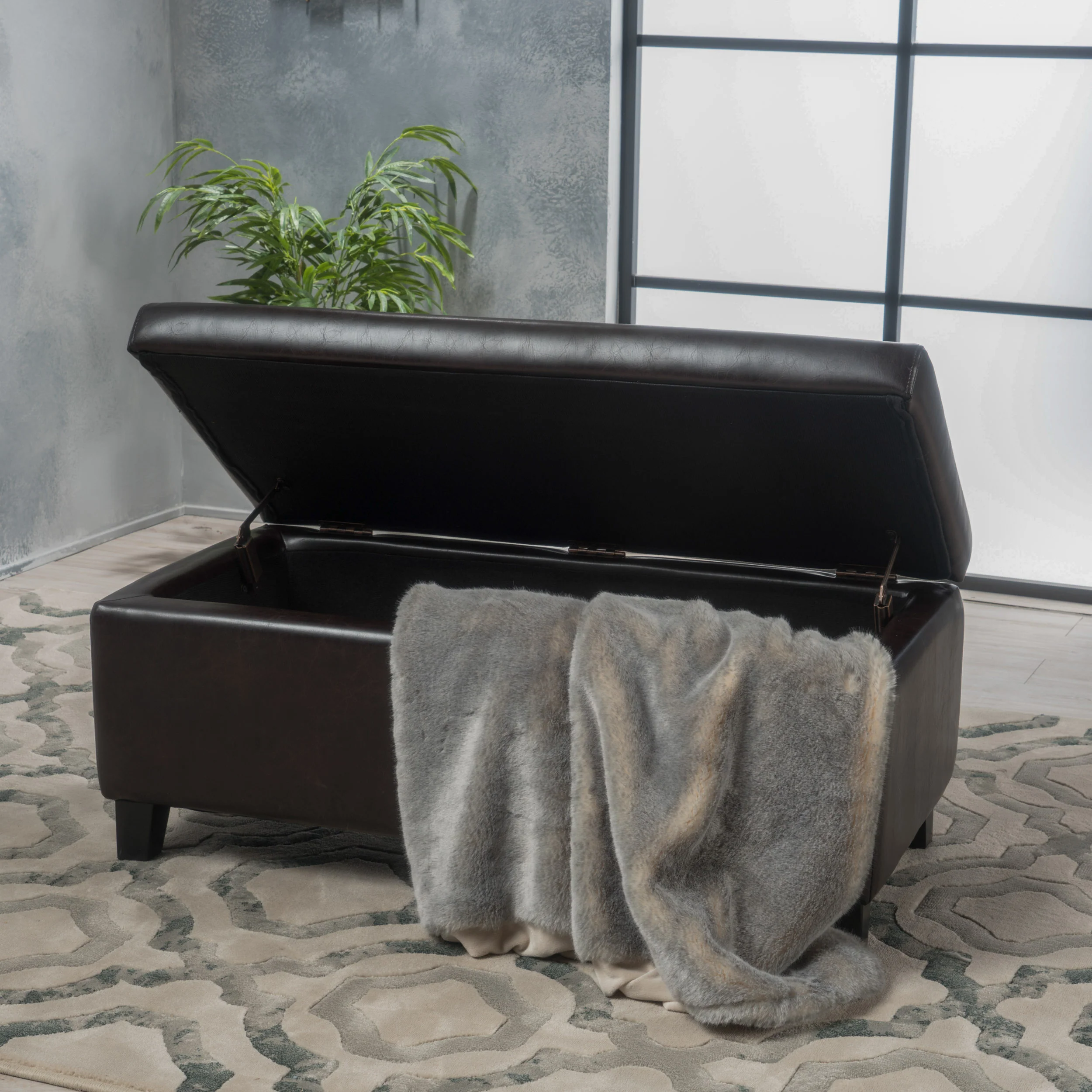 Brianna Rectangle Leather Storage Ottoman Bench - furnishings