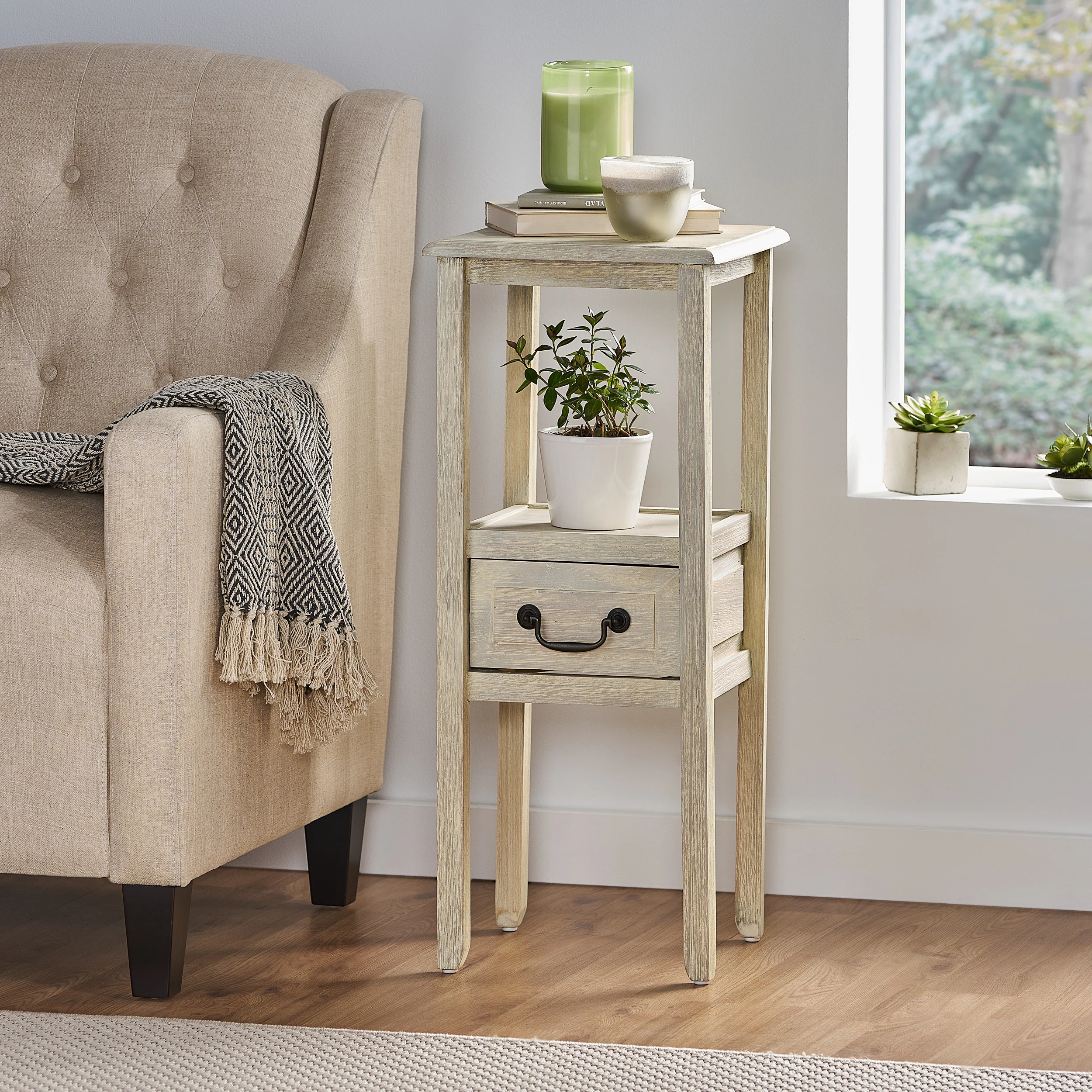 Noah Weathered Accent Table w/ Bottom Drawer - furnishings