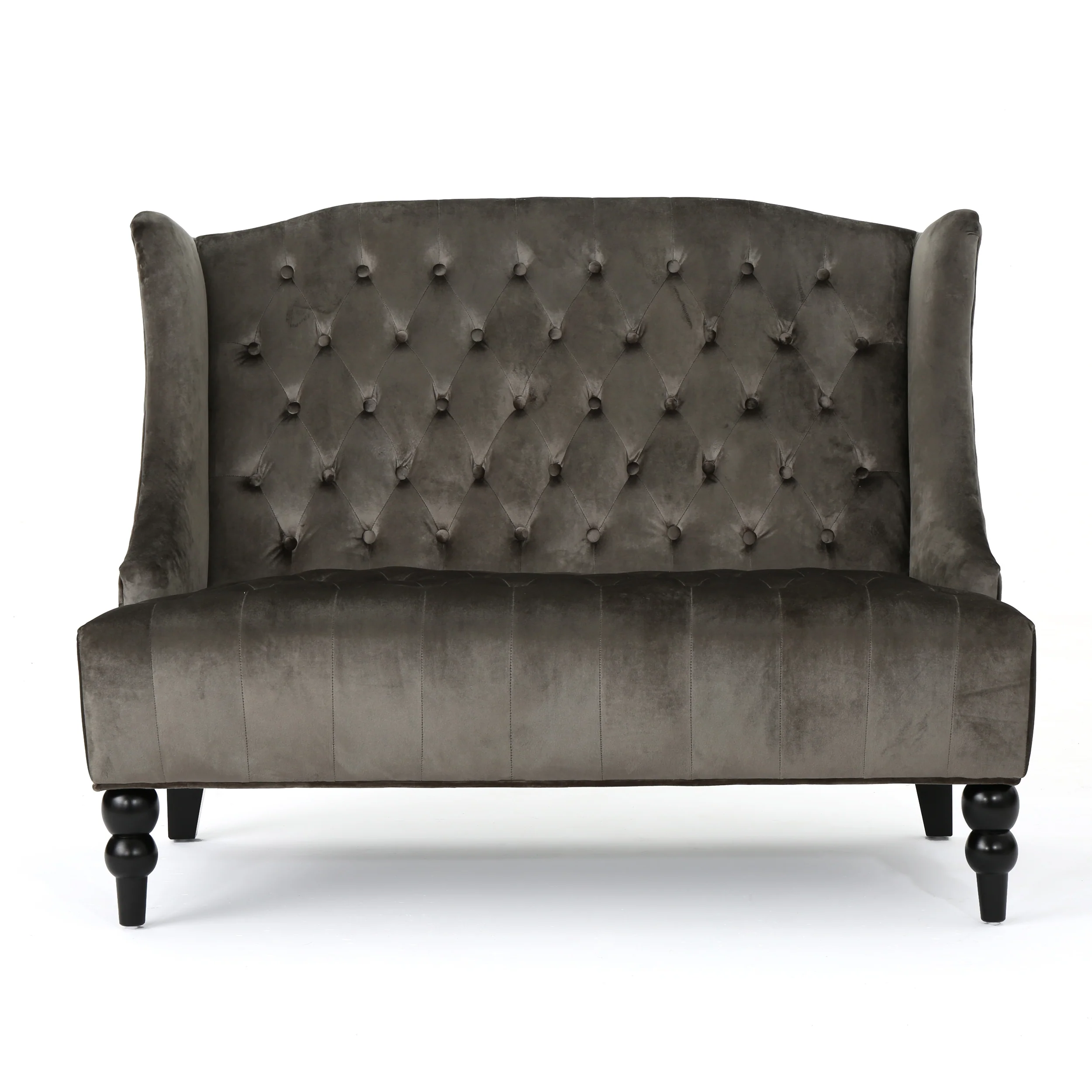 Leona French Style High Back Tufted Winged Velvet Loveseat - furnishings